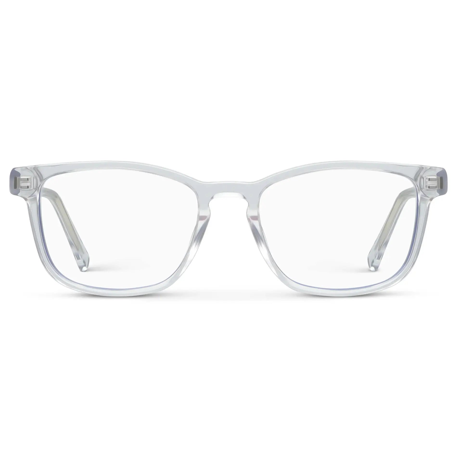 Clear || Women's Rectangular Blue Light Blocking Glasses with Clear Acetate Frame and Clear Lens on a white background 