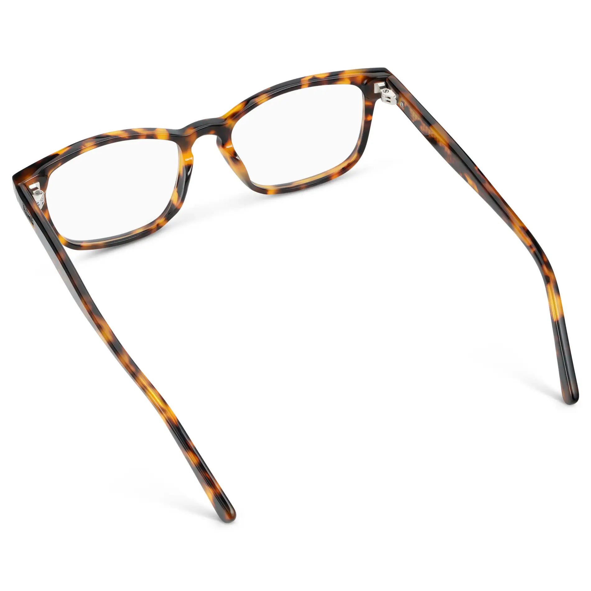 Autumn Tortoise || Back view of Women's Rectangular Blue Light Blocking Glasses with Autumn Tortoise Acetate Frame and Clear Lens on a white background 