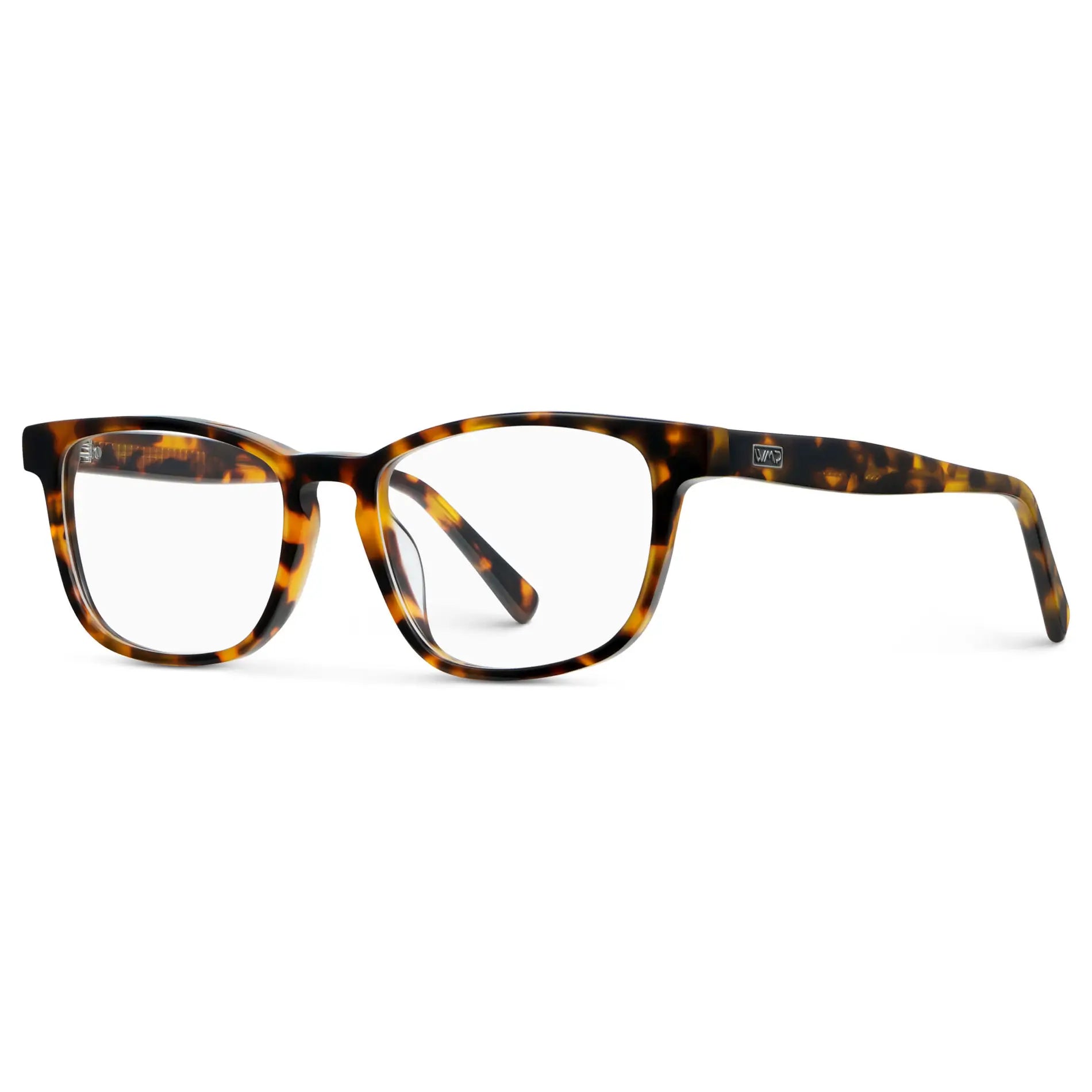 Autumn Tortoise || Side view of Women's Rectangular Blue Light Blocking Glasses with Autumn Tortoise Acetate Frame and Clear Lens on a white background 