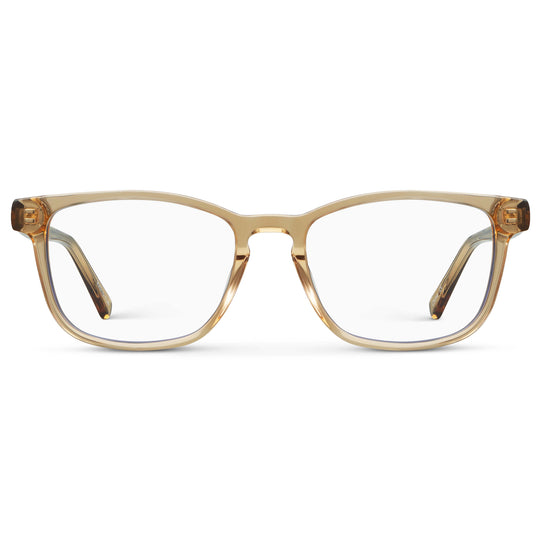 Aged Champagne || Women's Rectangular Blue Light Blocking Glasses with Aged Champagne Yellow Acetate Frame and Clear Lens