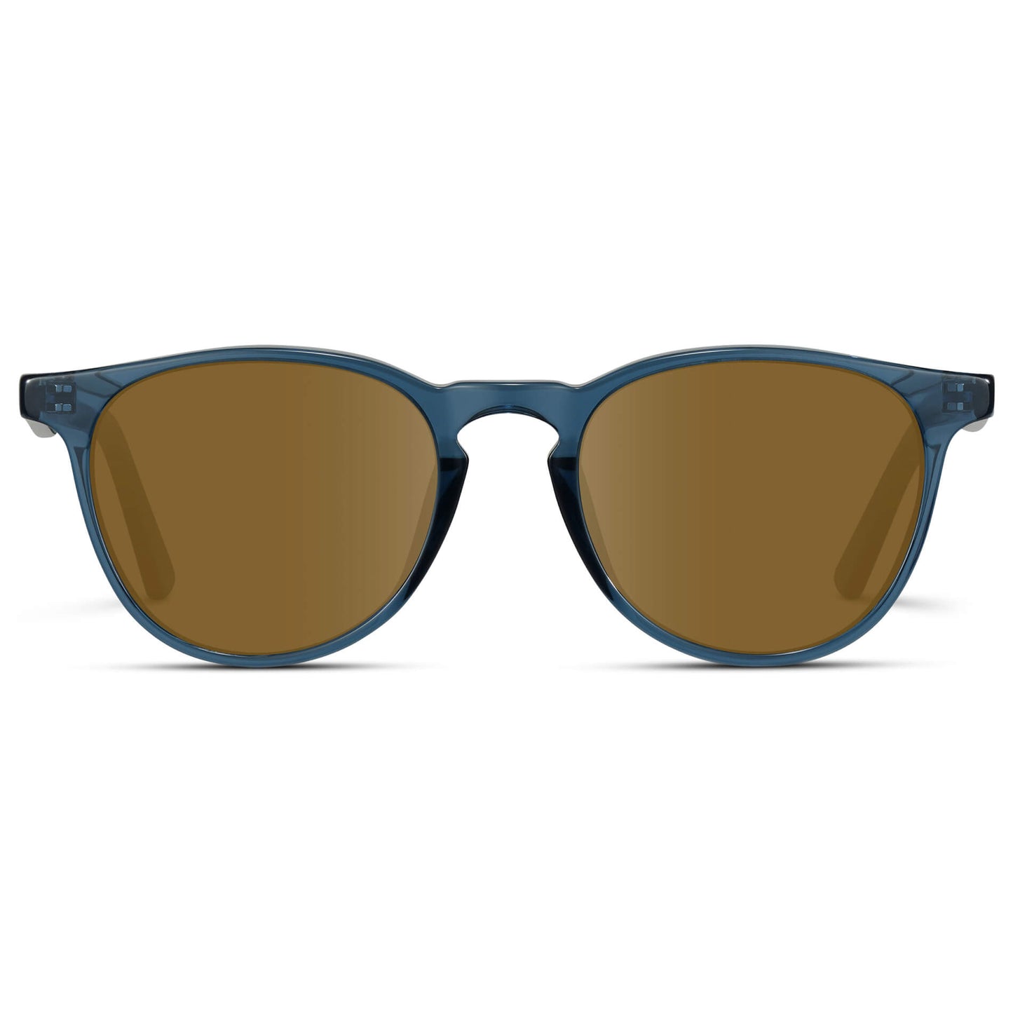 Crystal Cobalt / Amber Lens || Round Sunglasses with Blue Frame and Brown Lenses