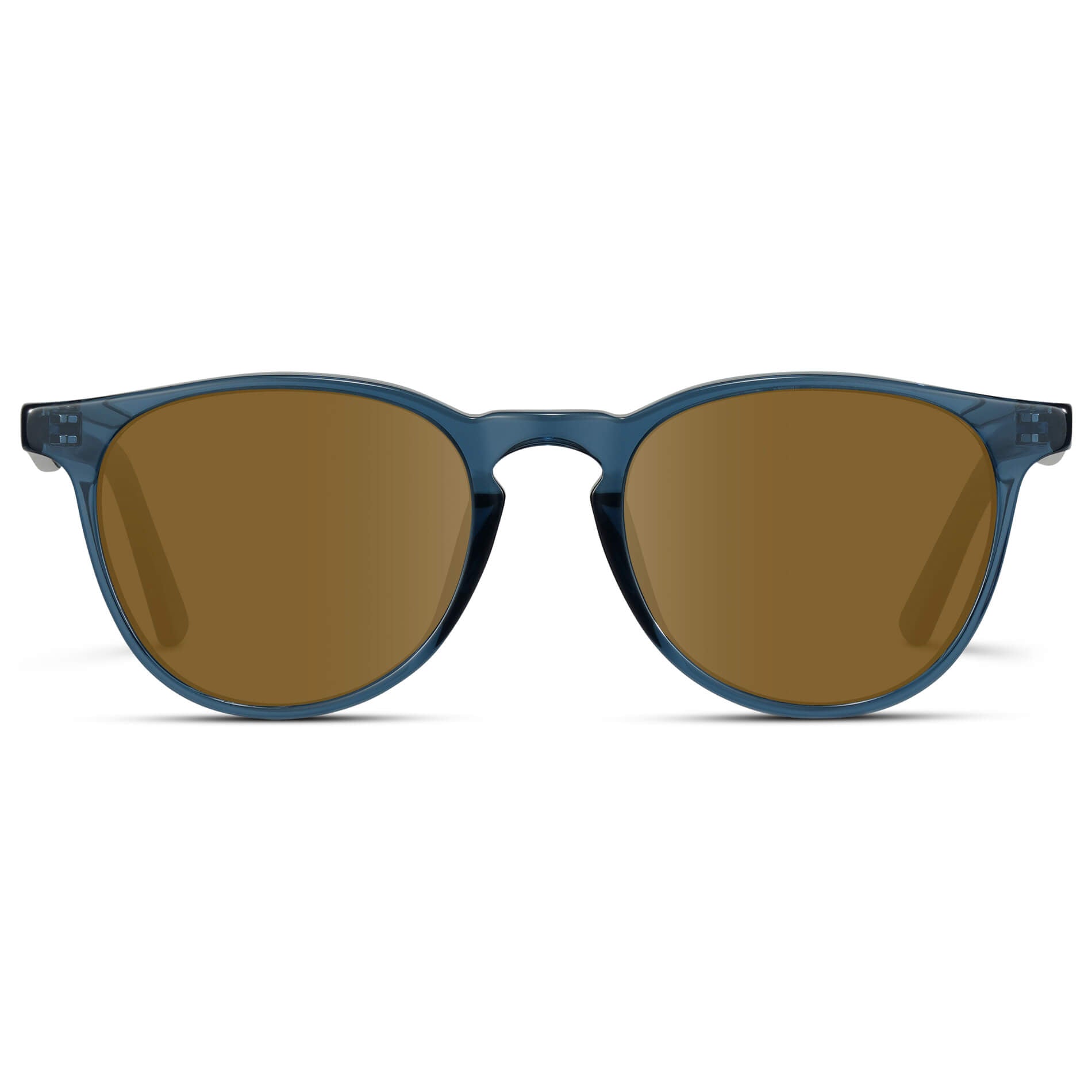 Crystal Cobalt / Amber Lens || Round Sunglasses with Blue Frame and Brown Lenses