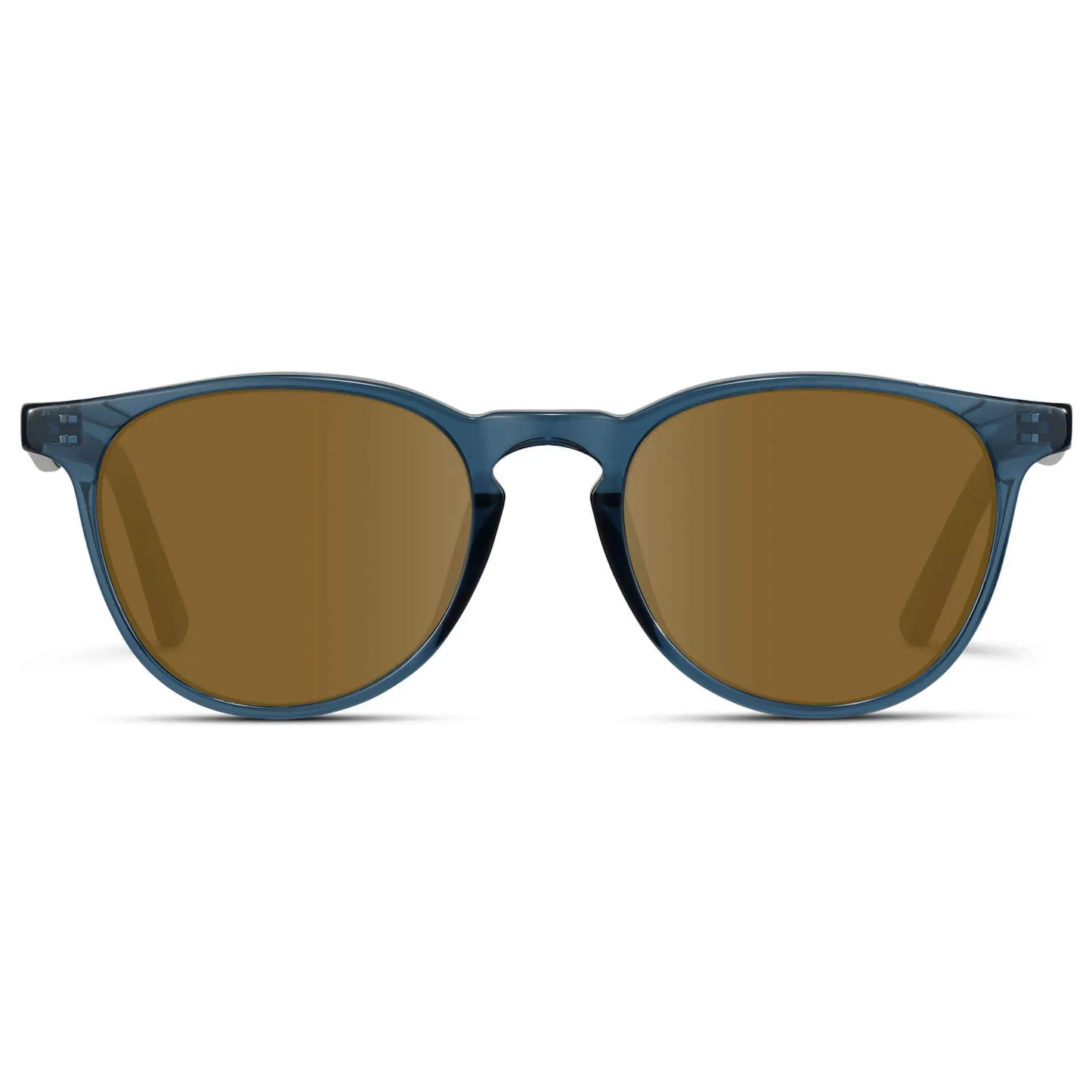Crystal Cobalt / Amber || Men's Round Prescription Sunglasses with Crystal Cobalt Frame and Amber Lenses on a white background