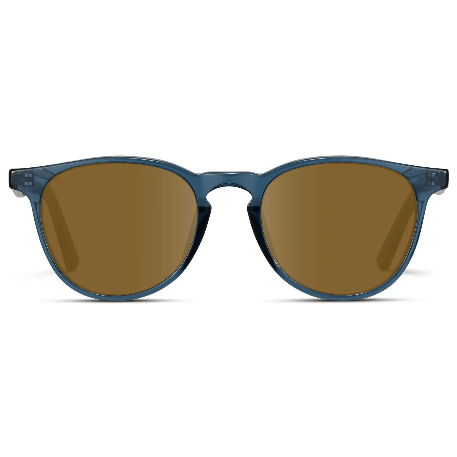Crystal Cobalt / Amber || Men's Round Prescription Sunglasses with Crystal Cobalt Frame and Amber Lenses on a white background