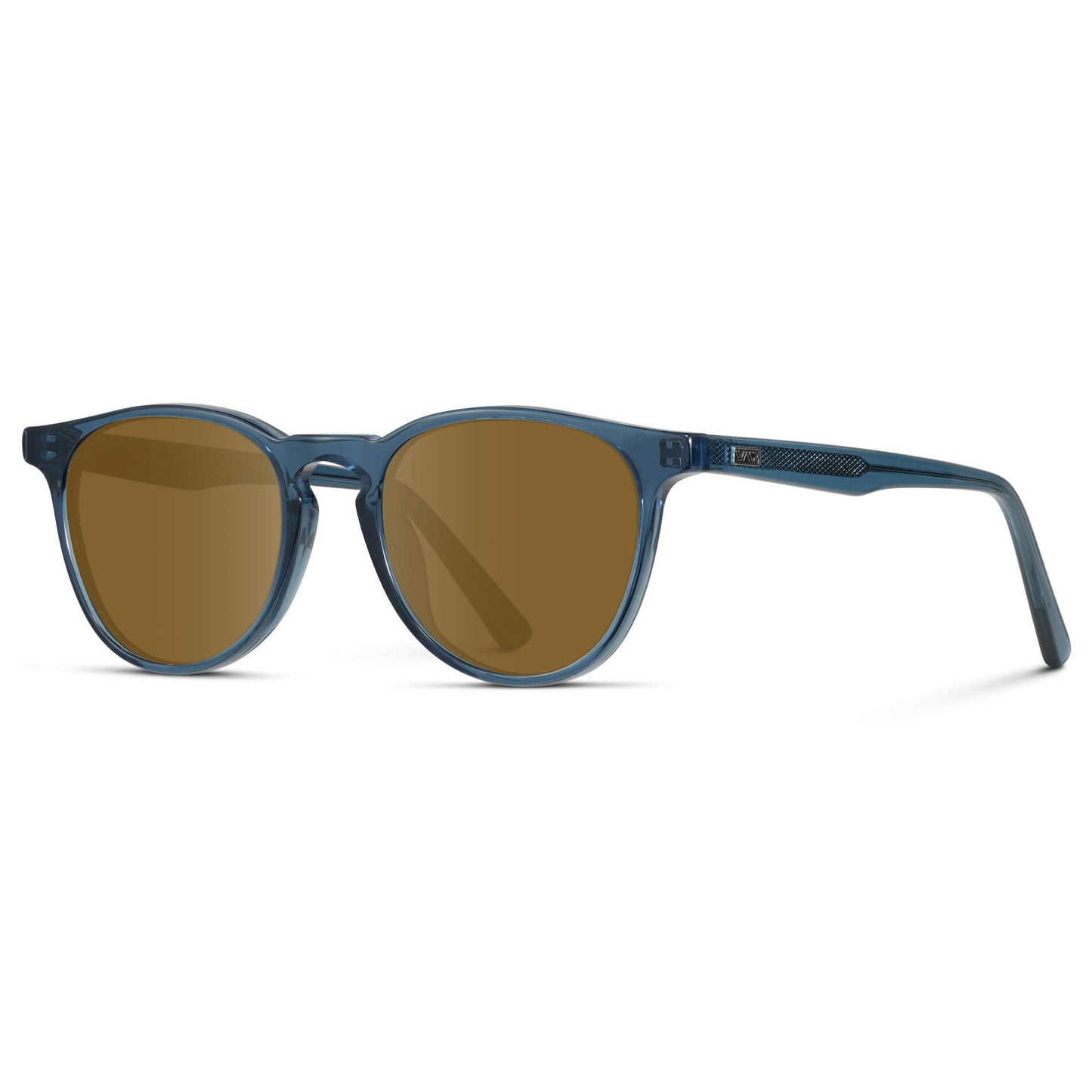 Crystal Cobalt / Amber Lens || Round Sunglasses with Blue Frame and Brown Lenses