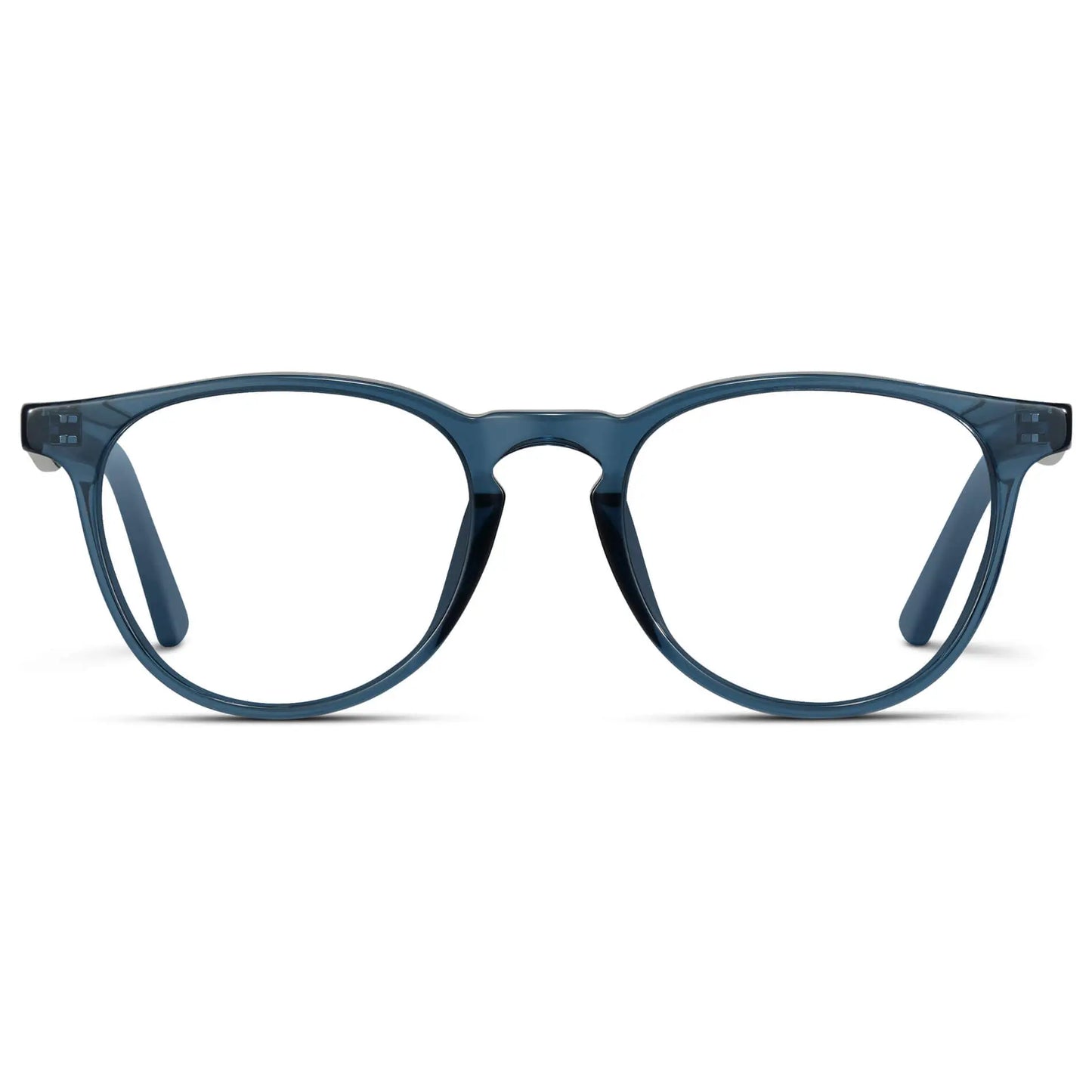 Crystal Cobalt || Men's Round Prescription Eyeglasses with Crystal Cobalt Frame and Clear Lenses on a white background