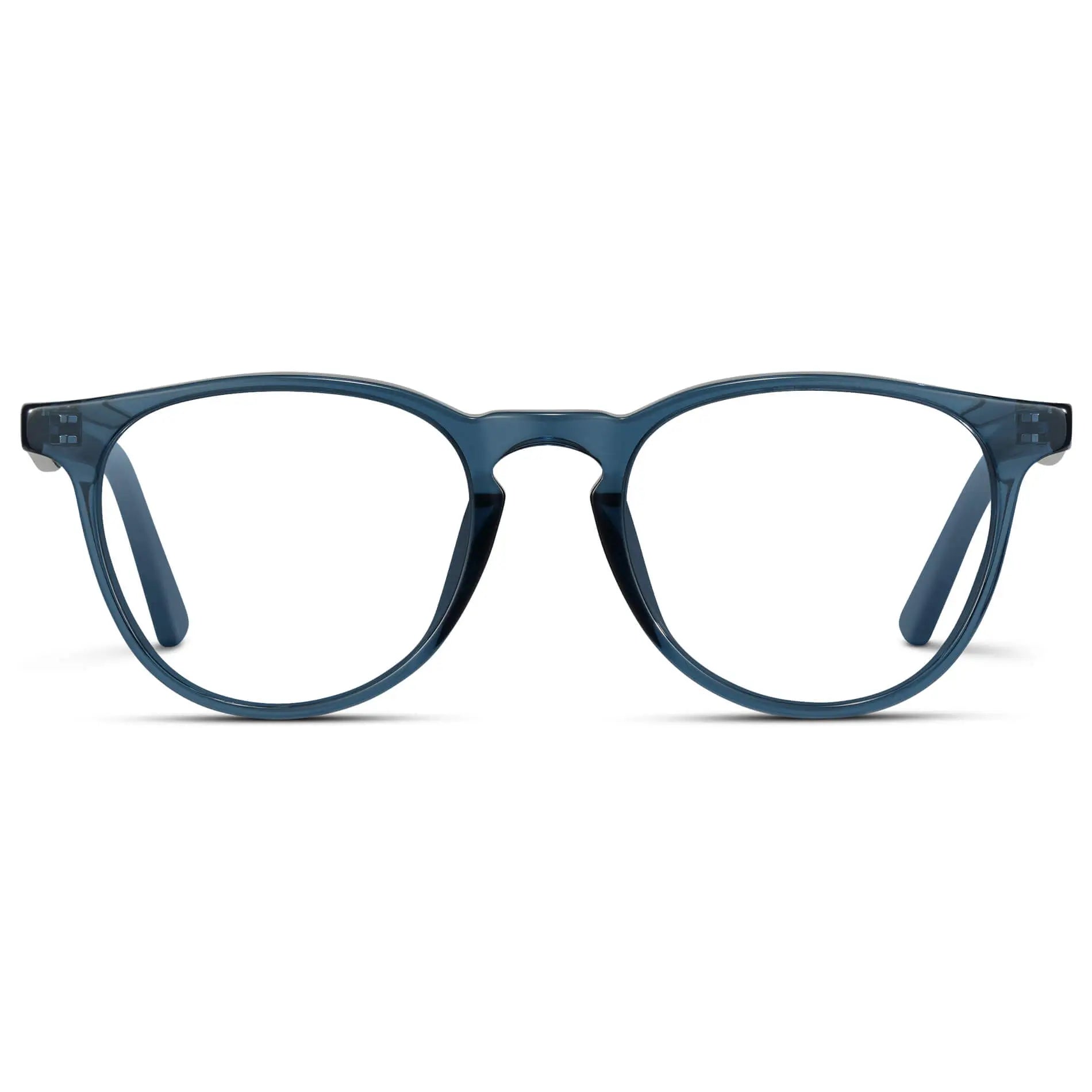 Crystal Cobalt || Men's Round Prescription Eyeglasses with Crystal Cobalt Frame and Clear Lenses on a white background