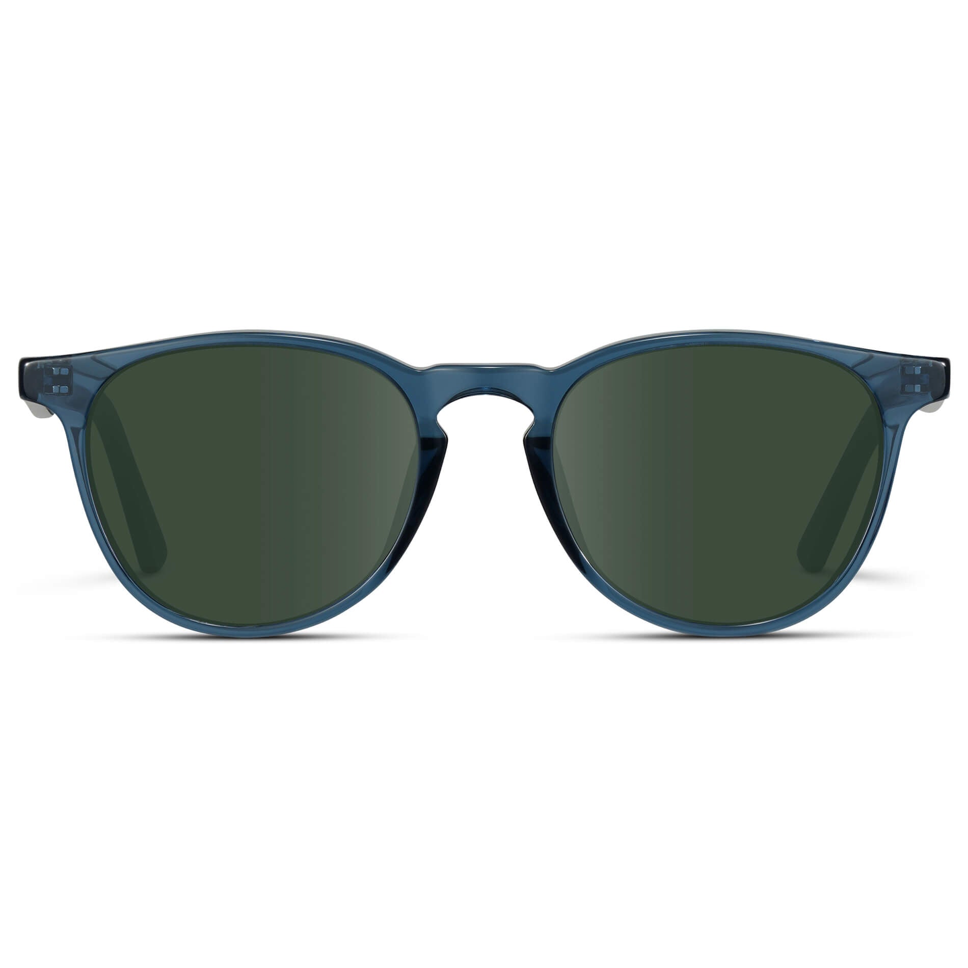 Crystal Cobalt / G15 Lens || Round Sunglasses with Blue Frame and Green Lenses