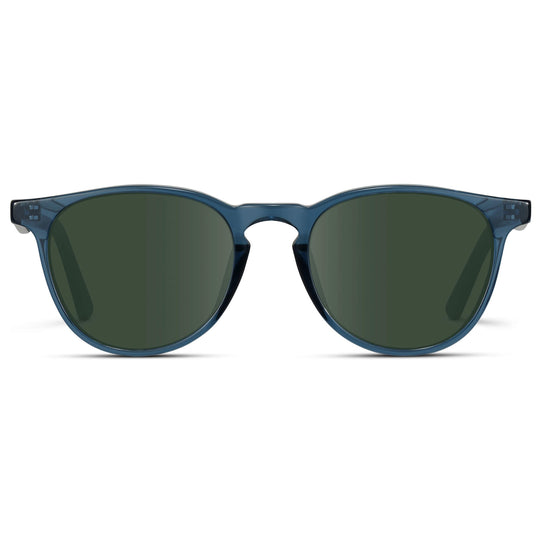 Crystal Cobalt / G15 Lens || Round Sunglasses with Blue Frame and Green Lenses