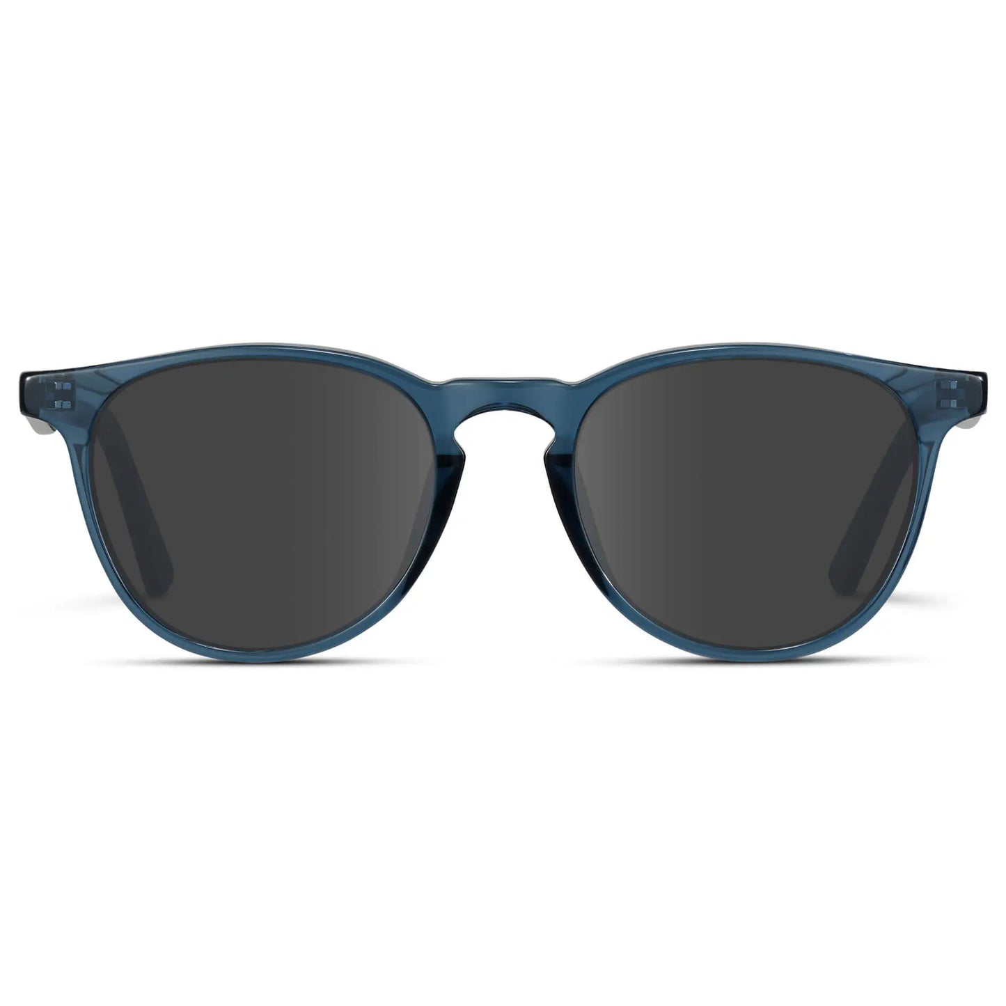 Crystal Cobalt / Grey || Men's Round Prescription Sunglasses with Crystal Cobalt Frame and Grey Lenses on a white background