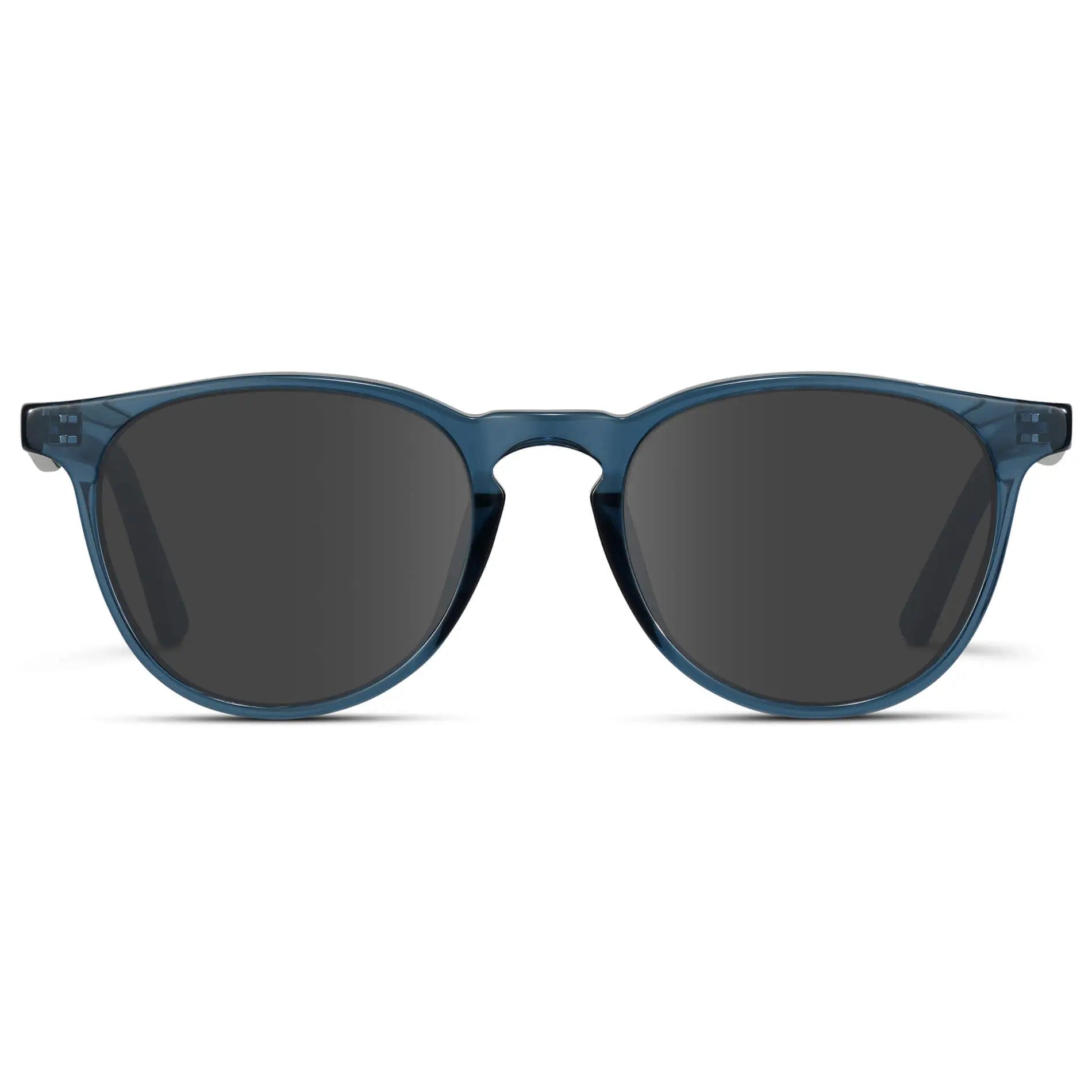 Crystal Cobalt / Grey || Men's Round Prescription Sunglasses with Crystal Cobalt Frame and Grey Lenses on a white background
