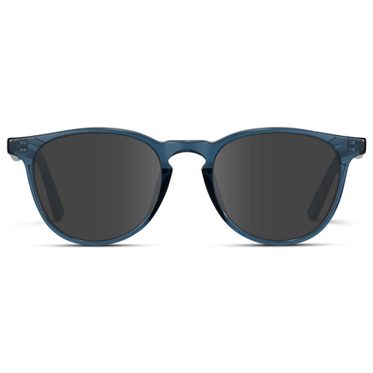 Crystal Cobalt / Grey Lens || Round Sunglasses with Blue Frame and Grey Lenses