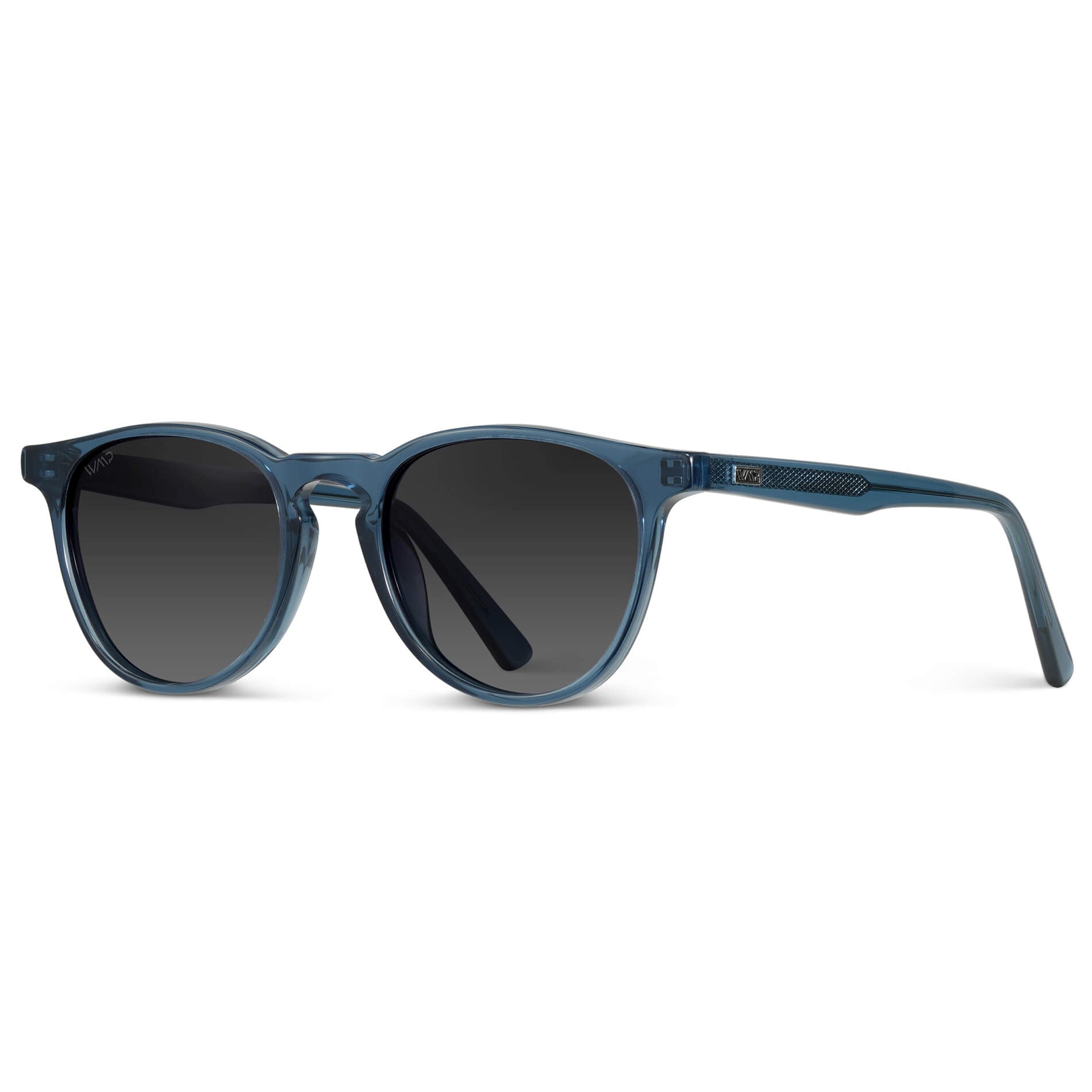 Crystal Cobalt / Black Gradient Lens || Round Sunglasses with Blue Frame and Grey Lenses