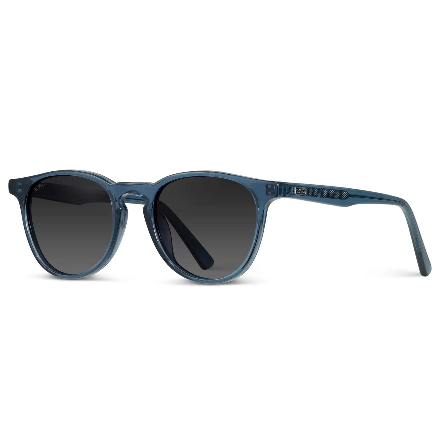 Crystal Cobalt / Black Gradient Lens || Men's Round Polarized Sunglasses with Blue Frame and Grey Lenses