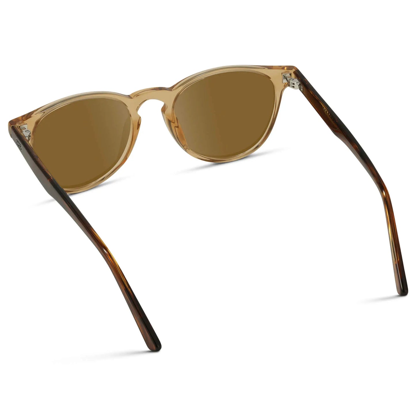 Crystal Brown Marble / Amber || Back view of Men's Round Prescription Sunglasses with Crystal Brown Marble Frame and Amber Lenses on a white background