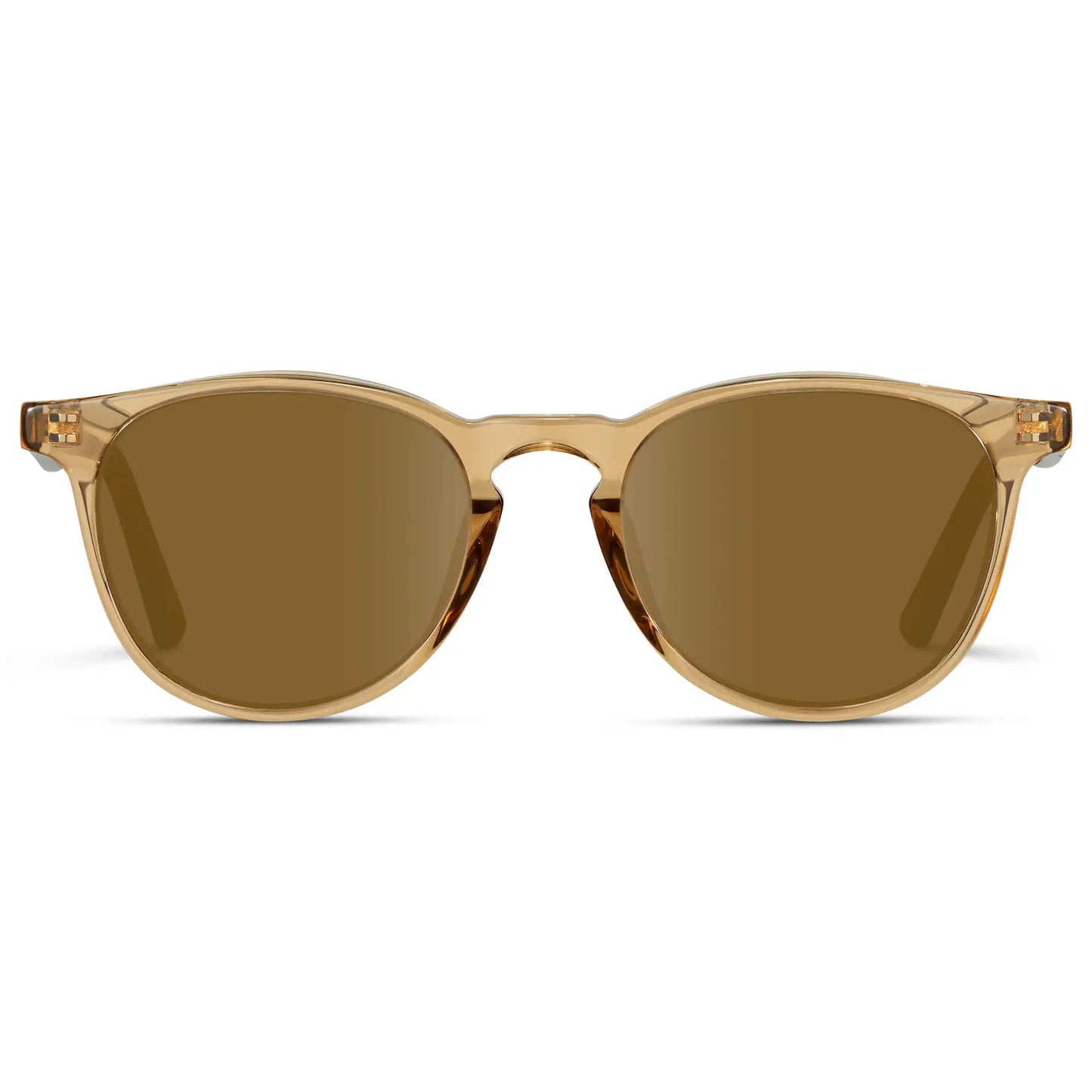 Crystal Brown Marble / Amber || Men's Round Prescription Sunglasses with Crystal Brown Marble Frame and Amber Lenses on a white background
