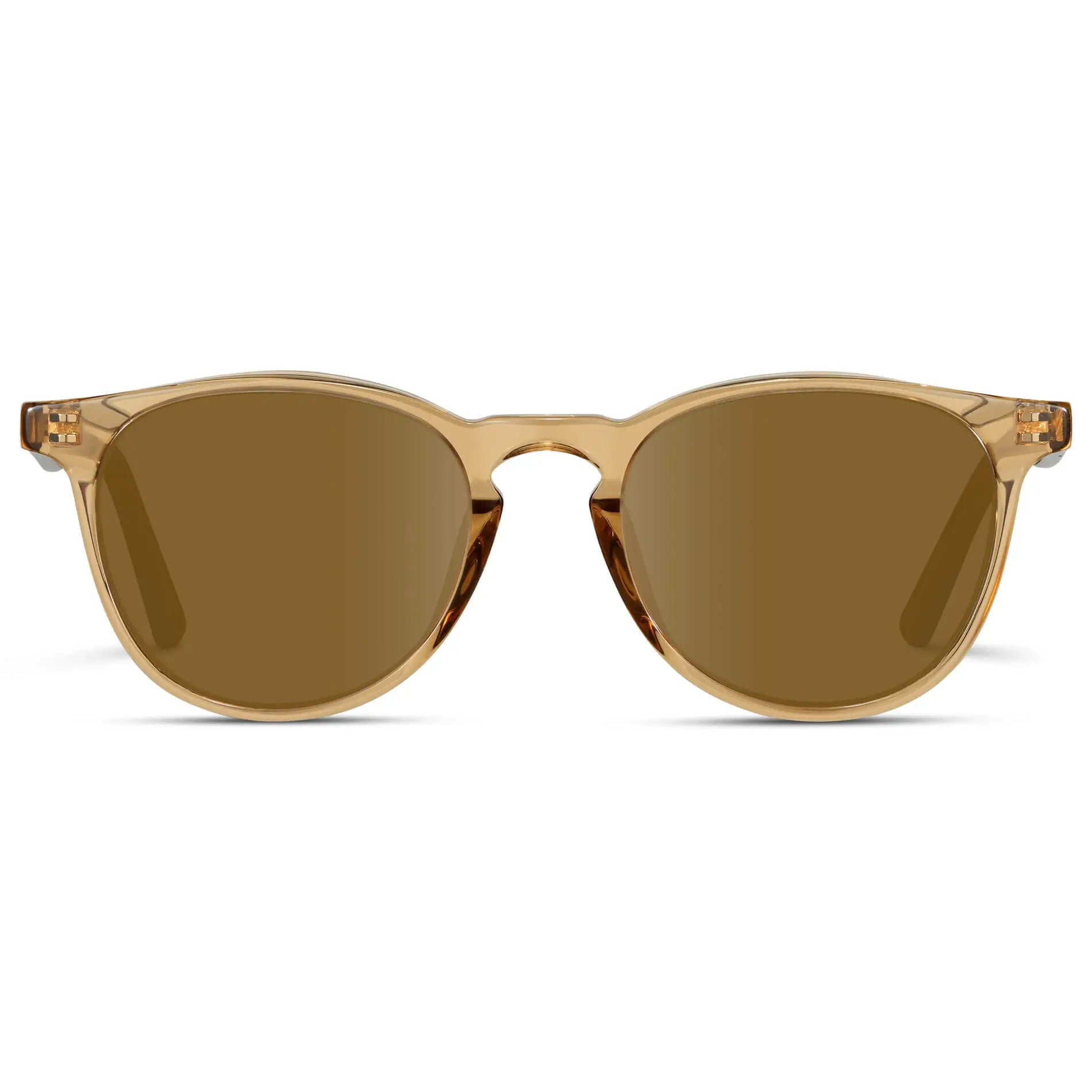 Crystal Brown Marble / Amber || Men's Round Prescription Sunglasses with Crystal Brown Marble Frame and Amber Lenses on a white background
