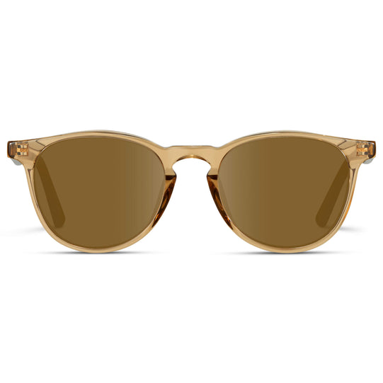 Crystal Brown Marble / Amber Lens || Round Sunglasses with Yellow Frame and Brown Lenses