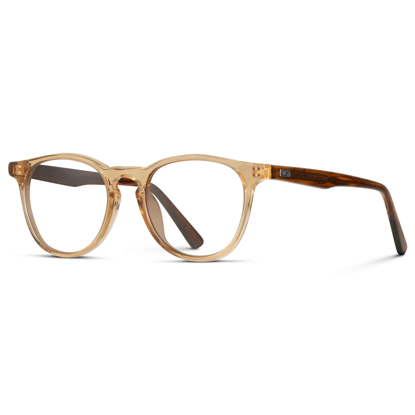 Crystal Brown Marble || Side view of Men's Round Prescription Eyeglasses with Crystal Brown Marble Frame and Clear Lenses on a white background