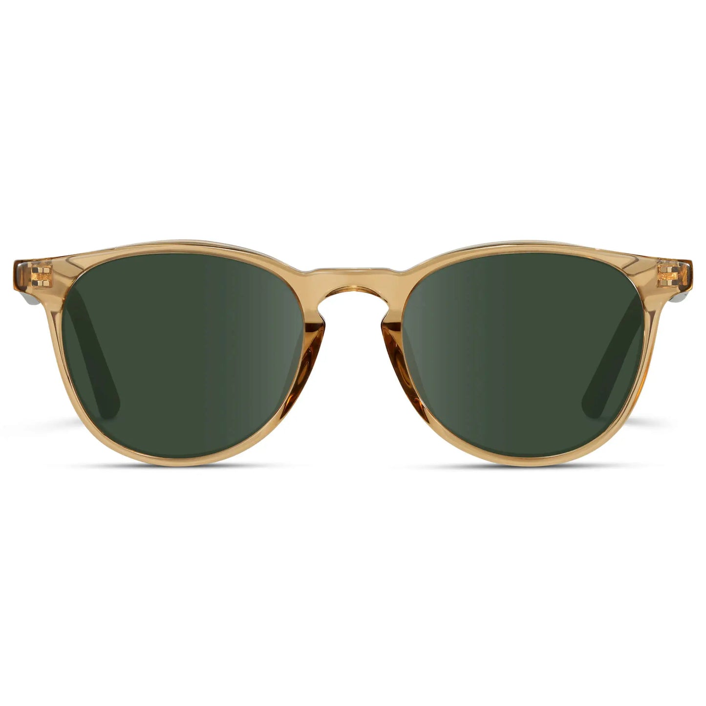 Crystal Brown Marble / G15 || Men's Round Prescription Sunglasses with Crystal Brown Marble Frame and Green Lenses on a white background