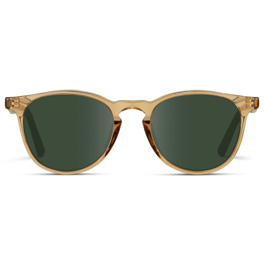 Crystal Brown Marble / G15 Lens || Round Sunglasses with Yellow Frame and Green Lenses
