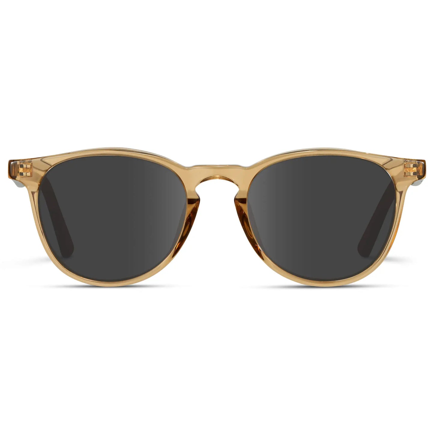 Crystal Brown Marble / Grey || Men's Round Prescription Sunglasses with Crystal Brown Marble Frame and Grey Lenses on a white background