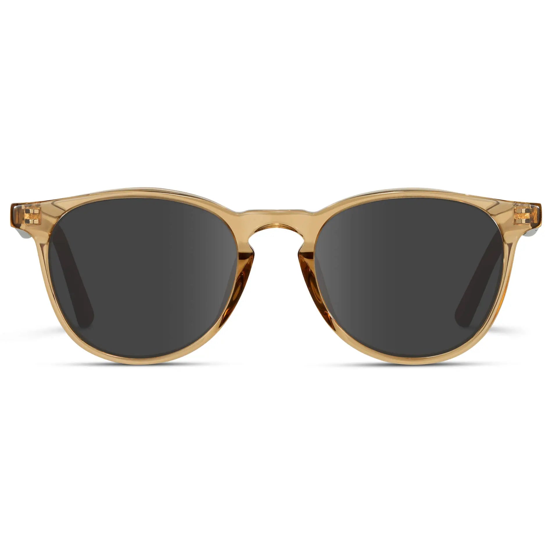 Crystal Brown Marble / Grey || Men's Round Prescription Sunglasses with Crystal Brown Marble Frame and Grey Lenses on a white background