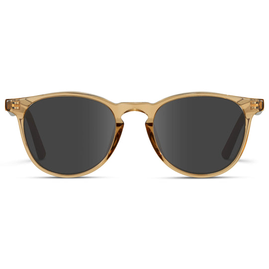 Crystal Brown Marble / Grey Lens || Round Sunglasses with Yellow Frame and Grey Lenses
