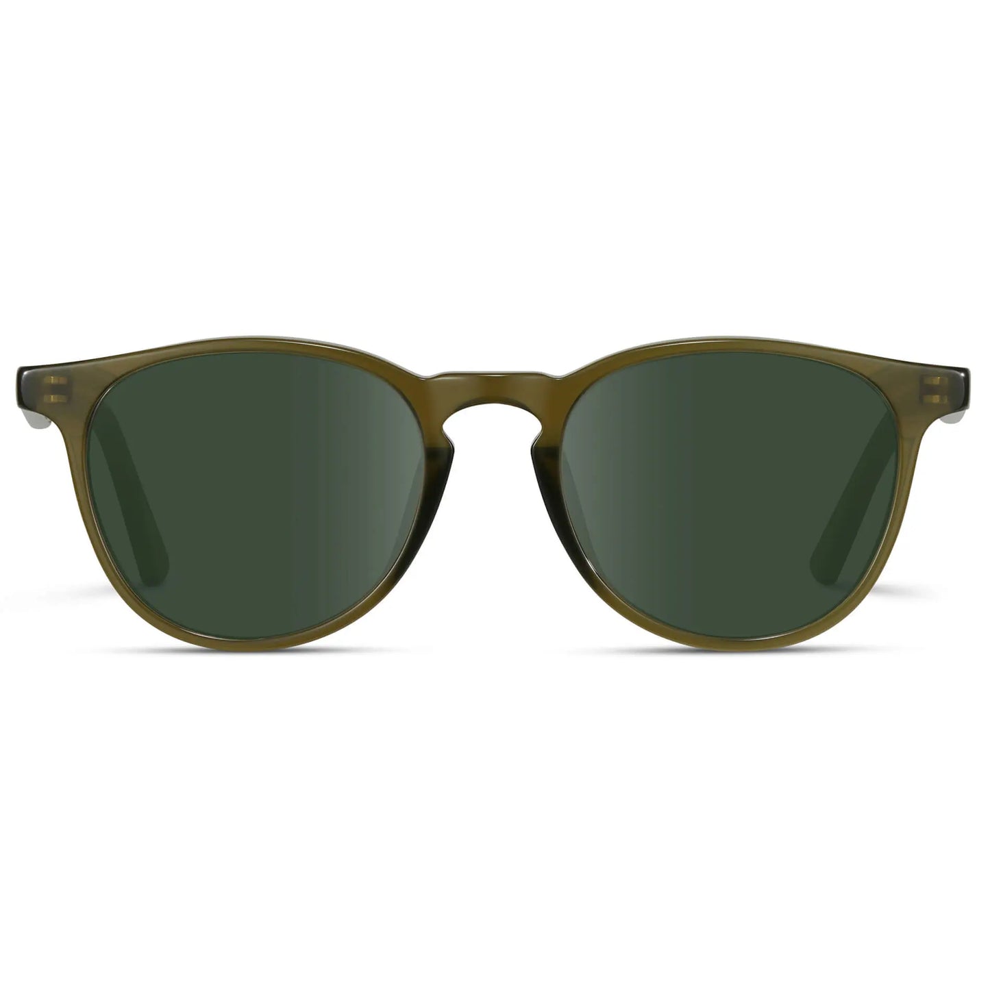 Saguaro Green / G15 || Men's Round Prescription Sunglasses with Saguaro Green Frame and Green Lenses on a white background