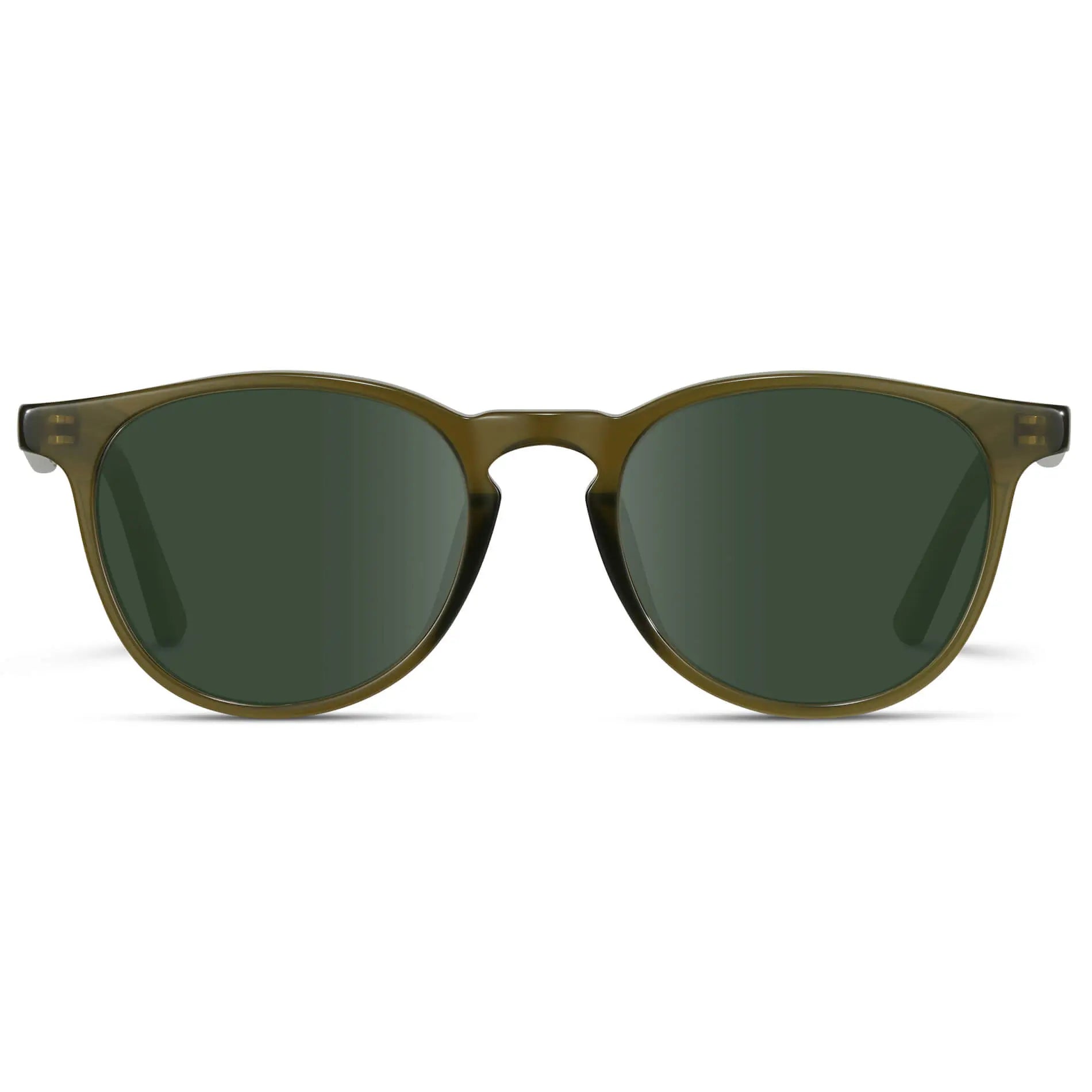 Saguaro Green / G15 || Men's Round Prescription Sunglasses with Saguaro Green Frame and Green Lenses on a white background