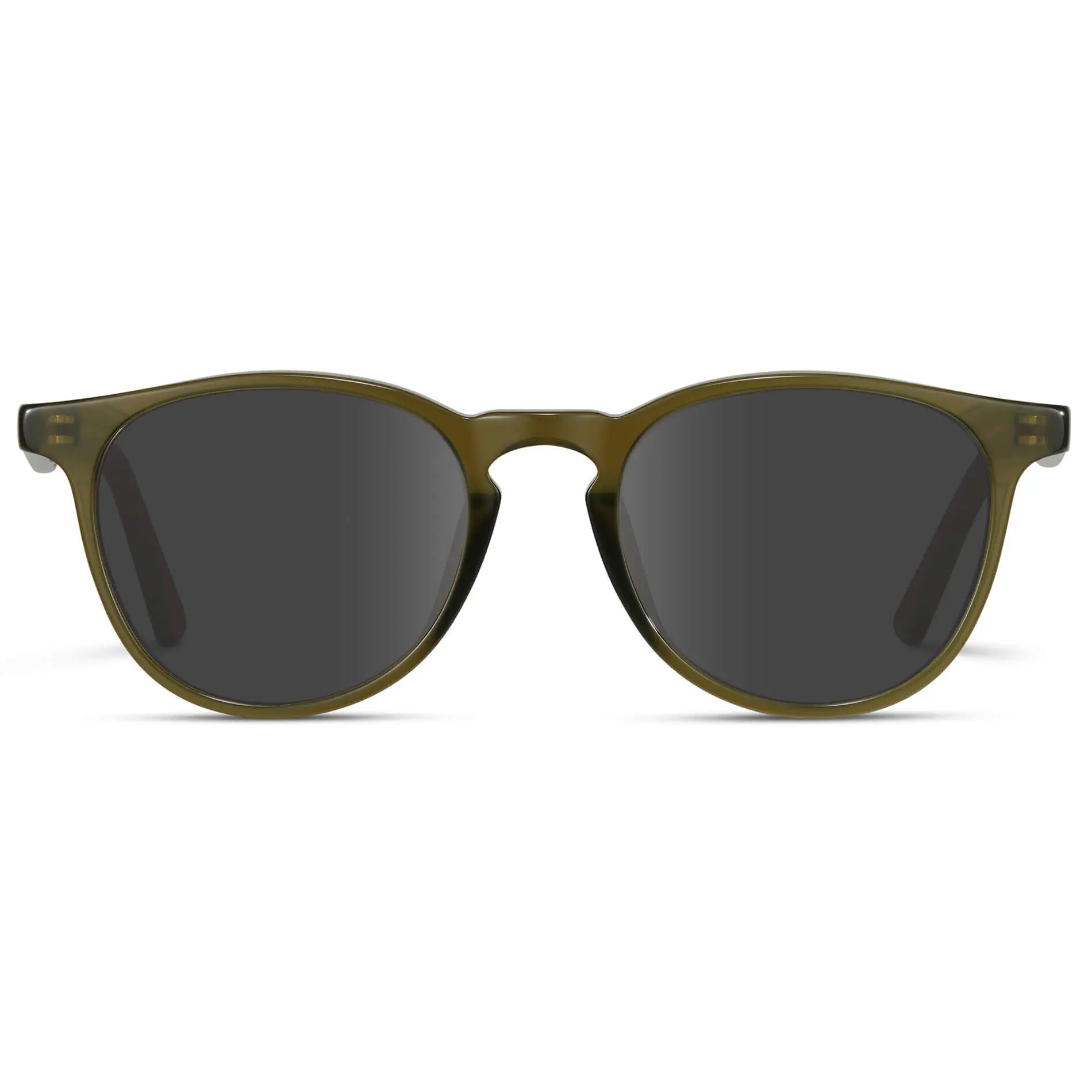Saguaro Green / Grey || Men's Round Prescription Sunglasses with Saguaro Green Frame and Grey Lenses on a white background
