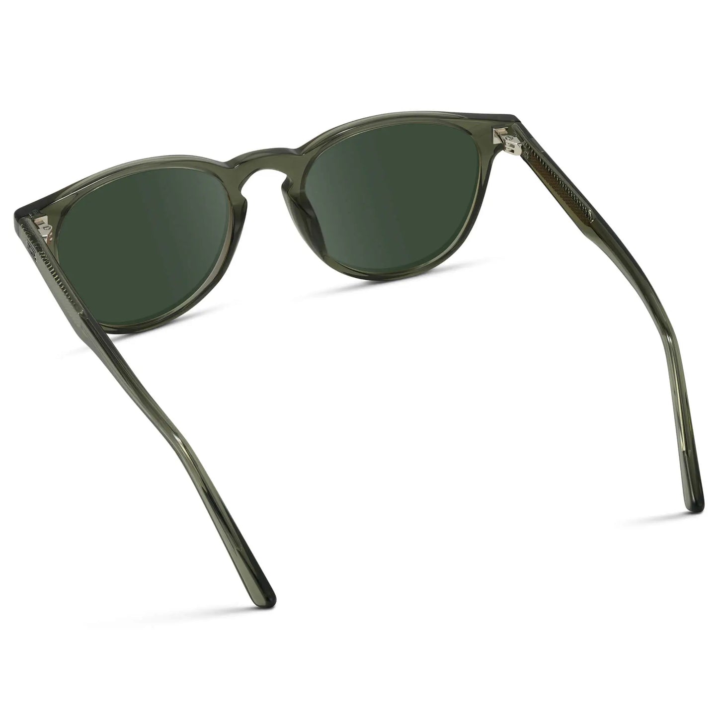 Crystal Sage / G15 || Back view of Men's Round Prescription Sunglasses with Crystal Sage Frame and Green Lenses on a white background