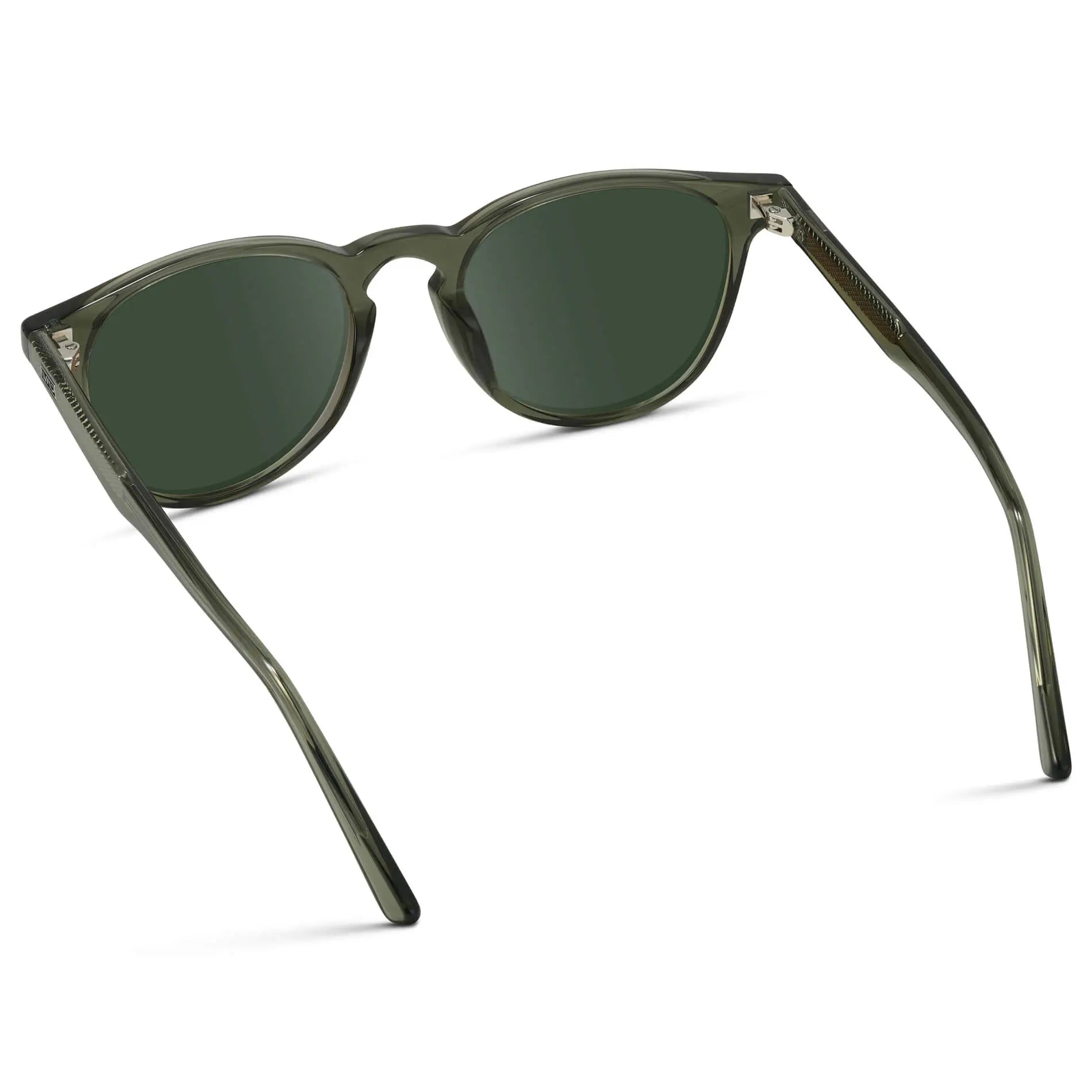 Crystal Sage / G15 || Back view of Men's Round Prescription Sunglasses with Crystal Sage Frame and Green Lenses on a white background