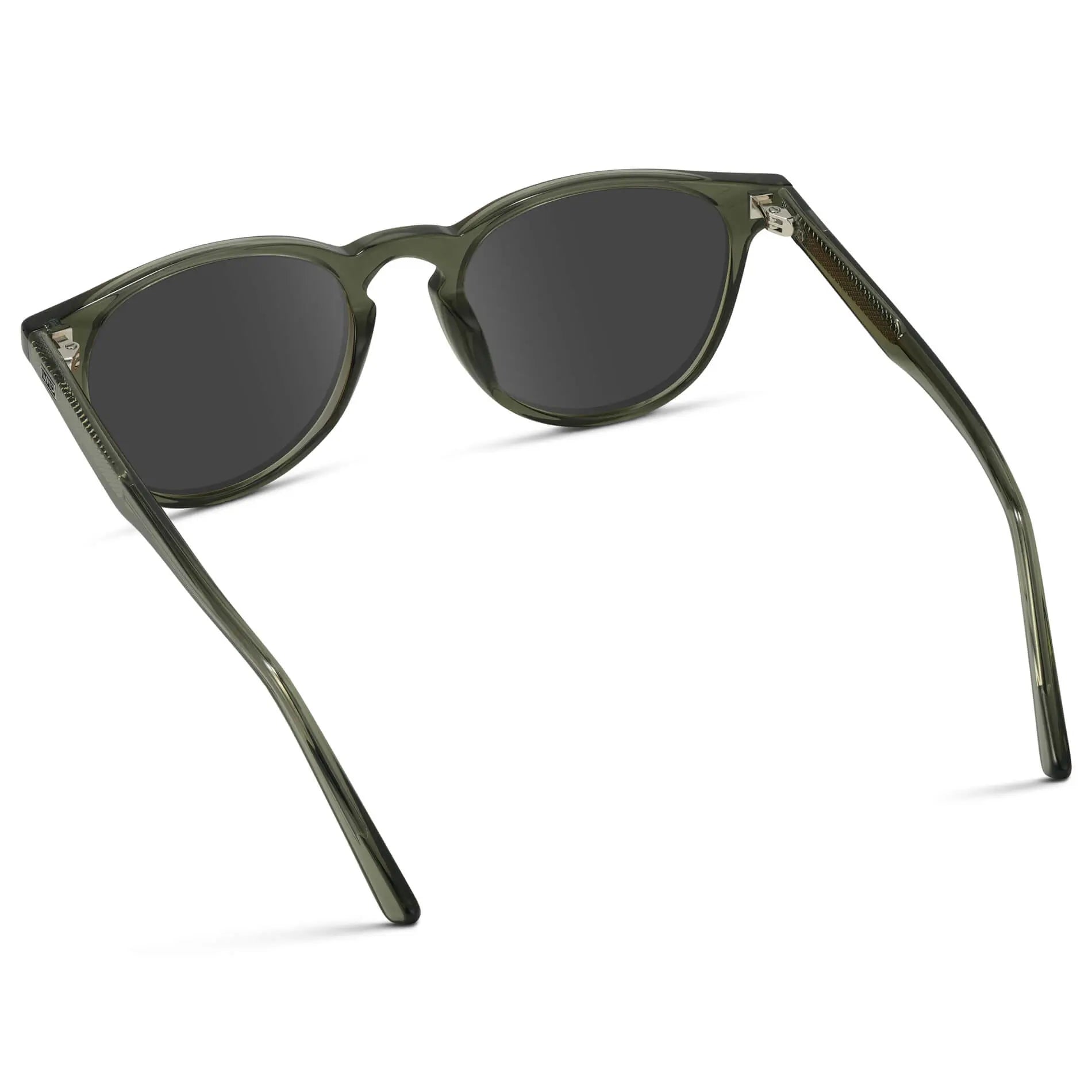 Crystal Sage / Grey || Back view of Men's Round Prescription Sunglasses with Crystal Sage Frame and Grey Lenses on a white background