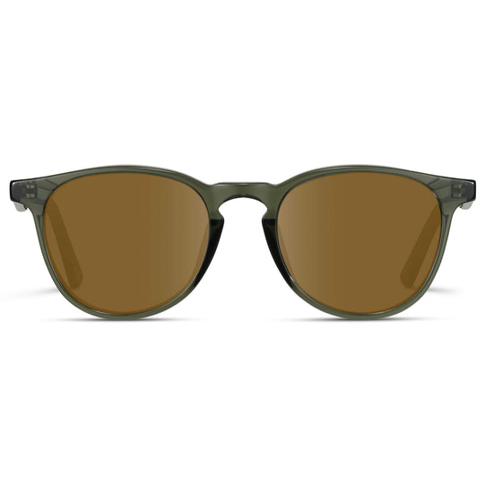 Crystal Sage / Amber Lens || Round Sunglasses with Green Frame and Brown Lenses