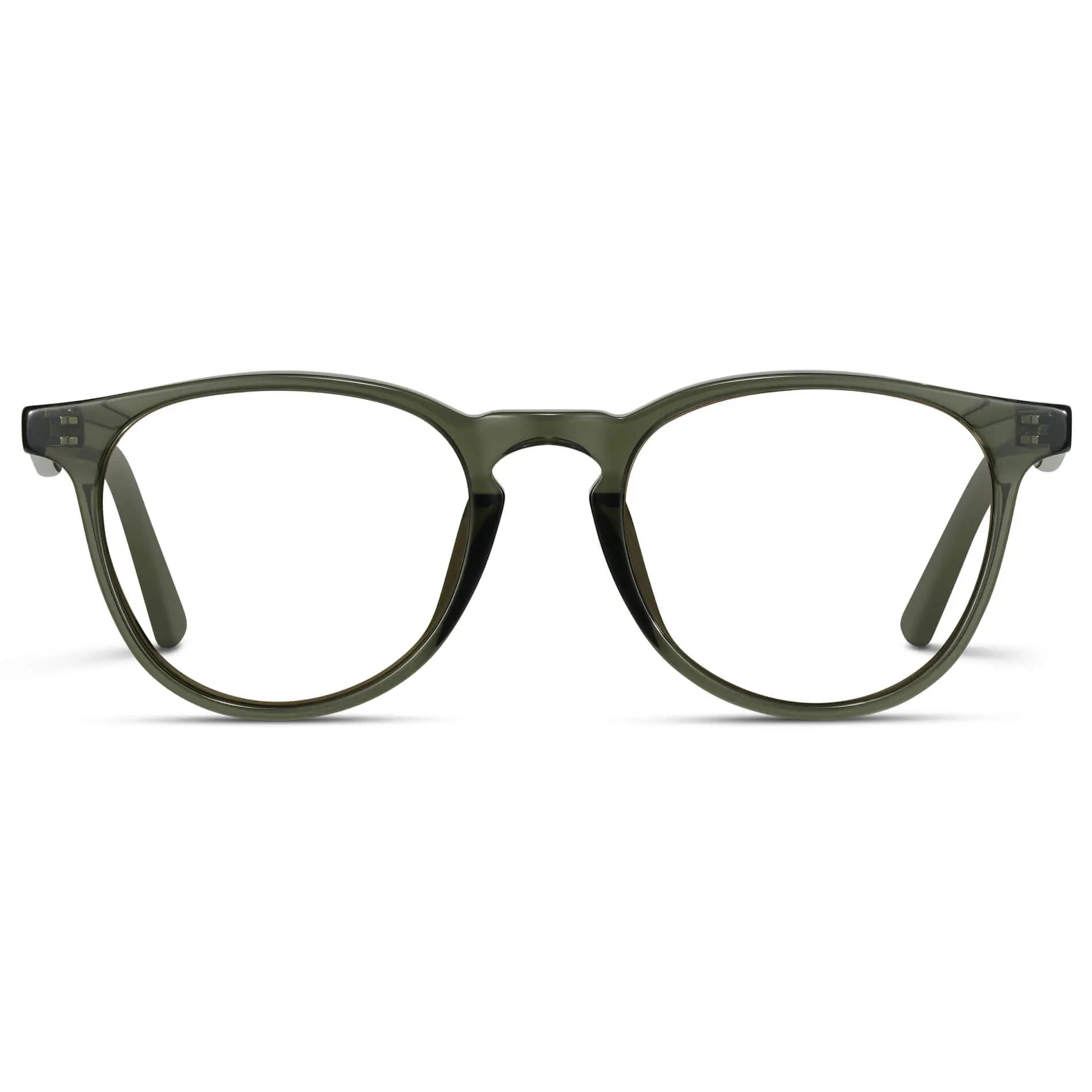 Crystal Sage || Men's Round Prescription Eyeglasses with Green Frame and Clear Lenses on a white background