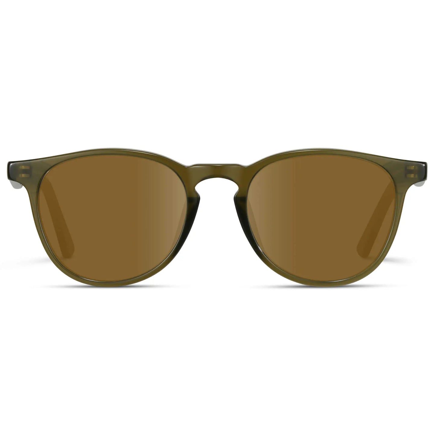 Saguaro Green / Amber || Men's Round Prescription Sunglasses with Saguaro Green Frame and Amber Lenses on a white background