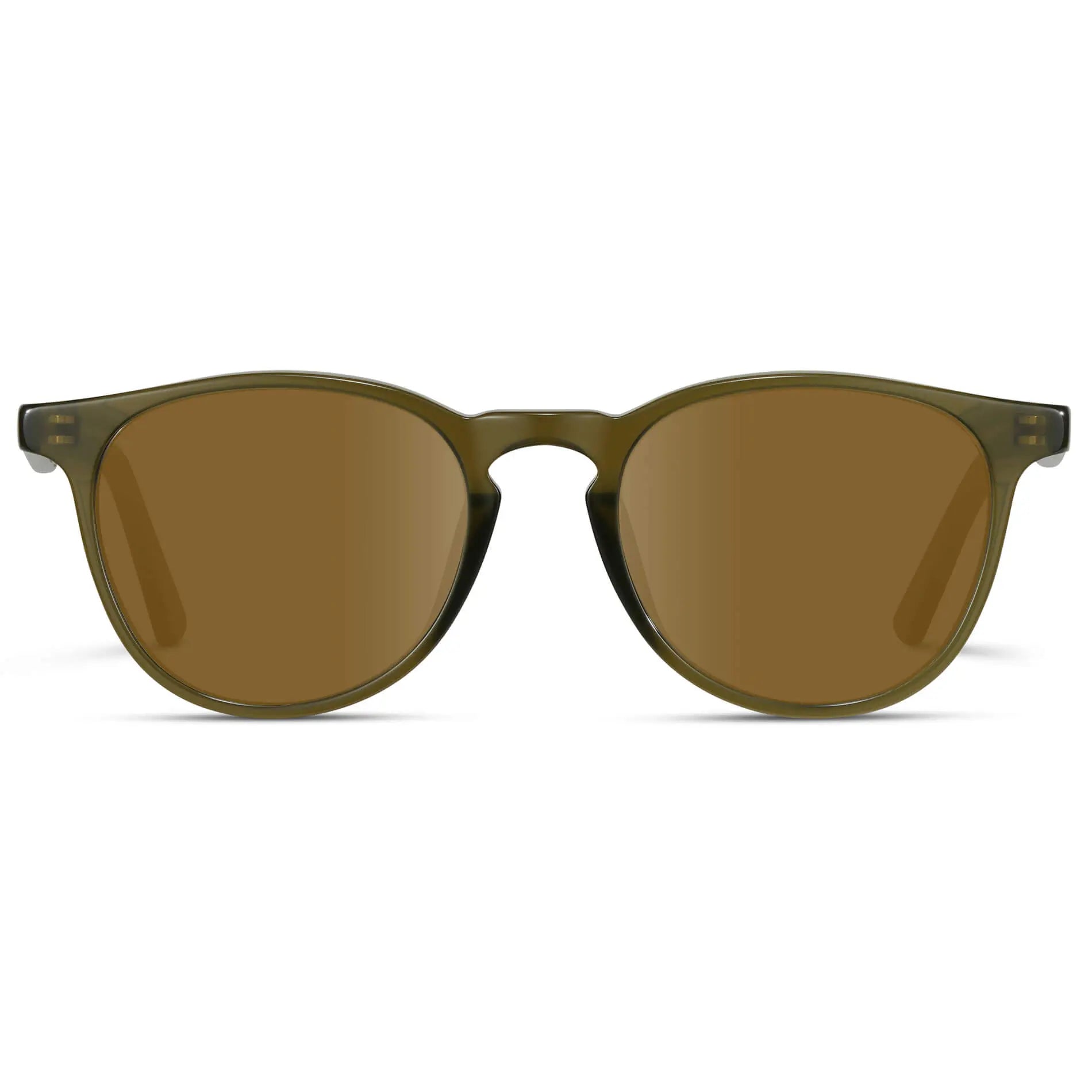 Saguaro Green / Amber || Men's Round Prescription Sunglasses with Saguaro Green Frame and Amber Lenses on a white background