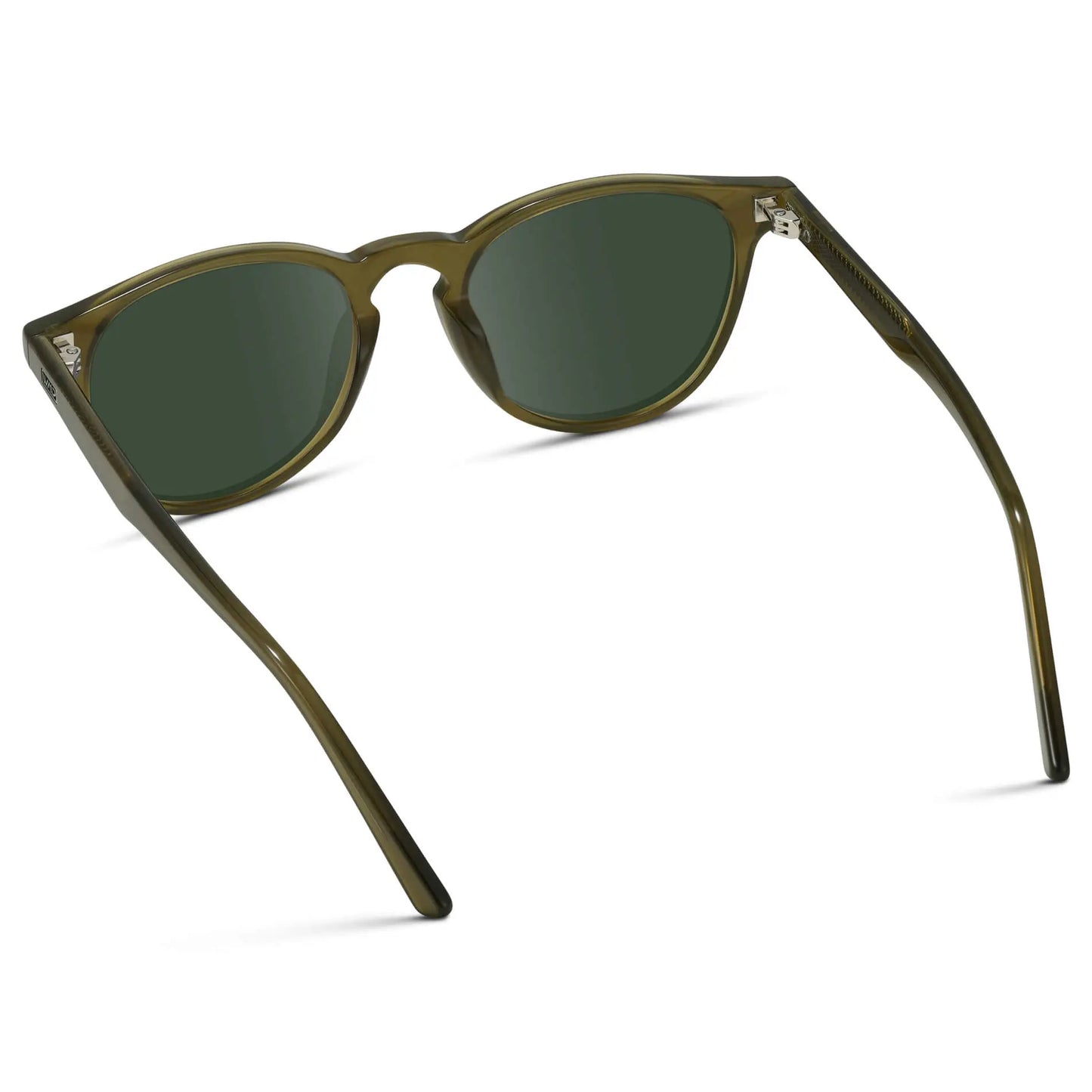 Saguaro Green / G15 || Back view of Men's Round Prescription Sunglasses with Saguaro Green Frame and Green Lenses on a white background