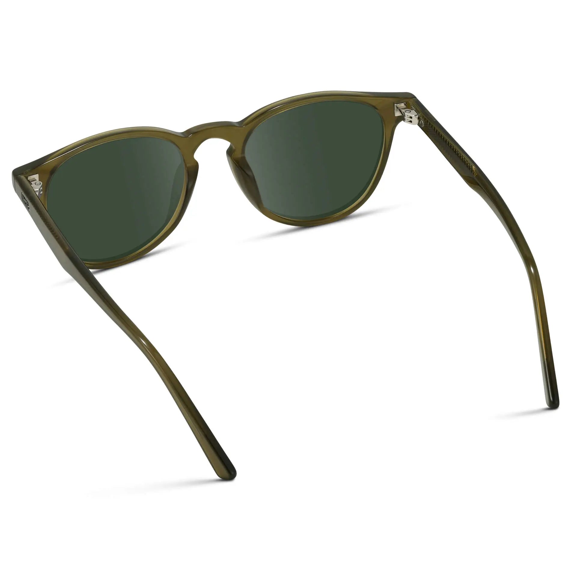 Saguaro Green / G15 || Back view of Men's Round Prescription Sunglasses with Saguaro Green Frame and Green Lenses on a white background