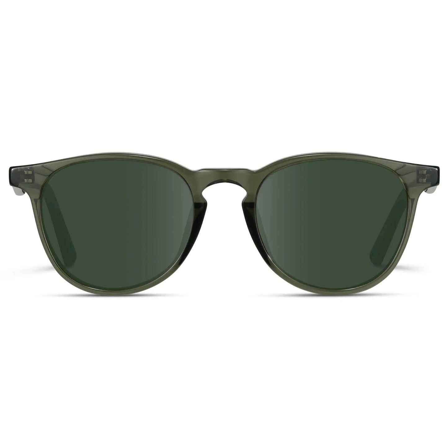 Crystal Sage / G15 || Men's Round Prescription Sunglasses with Crystal Sage Frame and Green Lenses on a white background