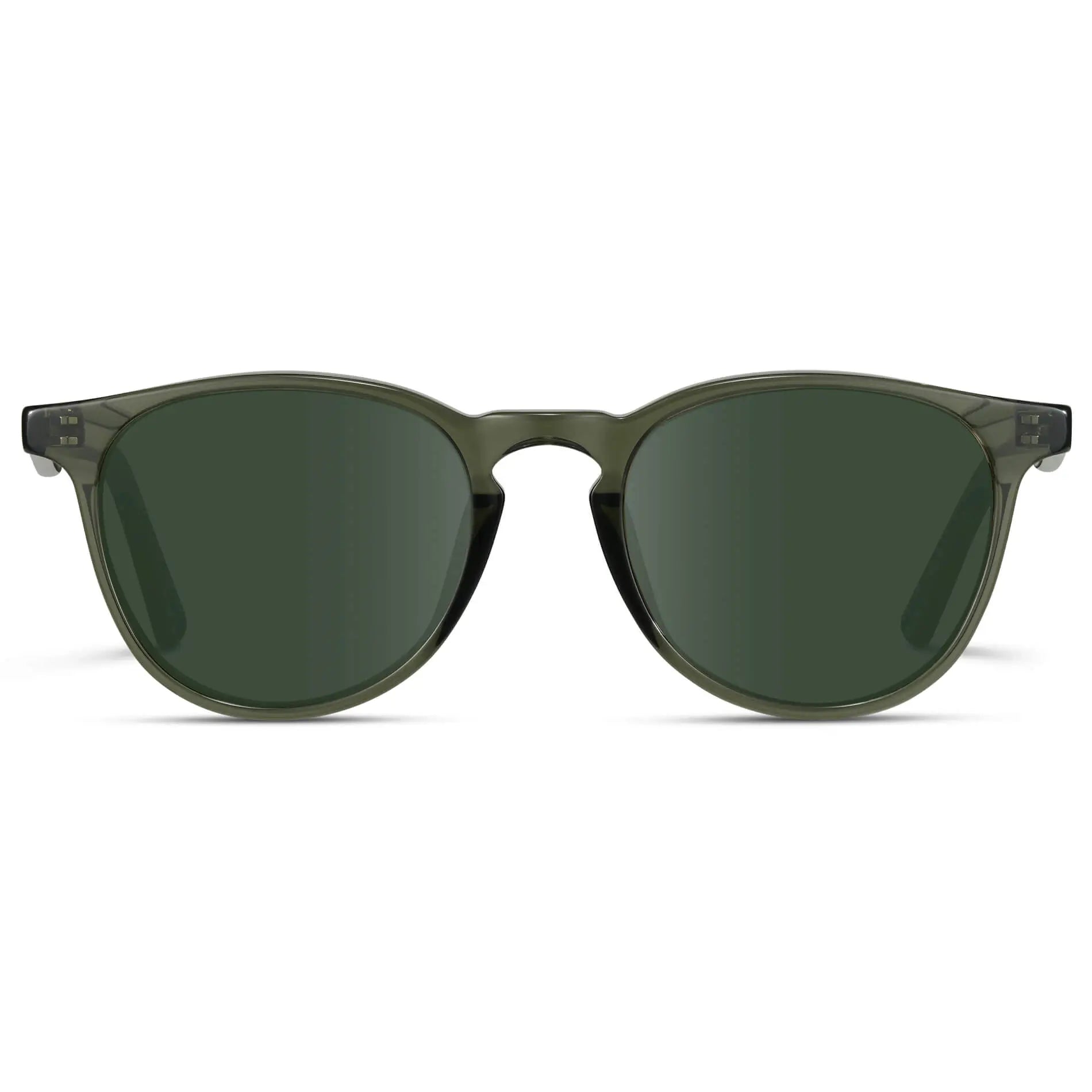 Crystal Sage / G15 || Men's Round Prescription Sunglasses with Crystal Sage Frame and Green Lenses on a white background