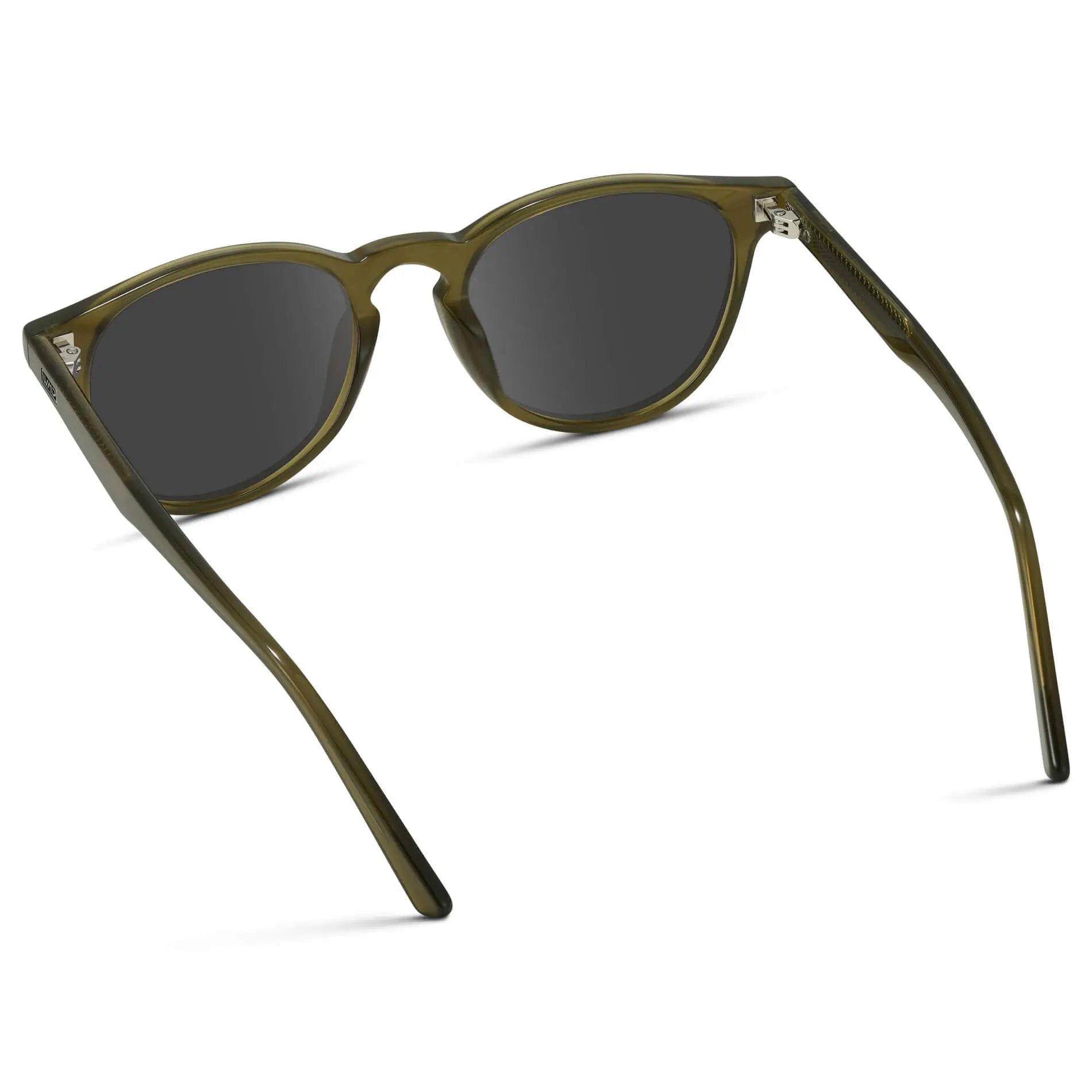 Saguaro Green / Grey || Back view of Men's Round Prescription Sunglasses with Saguaro Green Frame and Grey Lenses on a white background