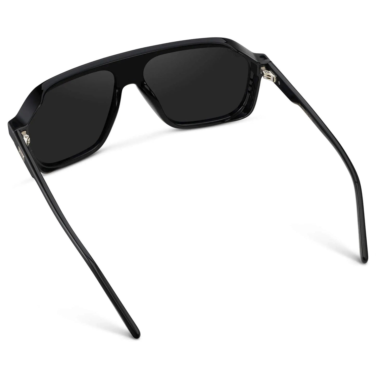 Black / Black Lens || Men's Rectangular Aviator Shield Sunglasses with Black Acetate Frame and Black Polarized Lens