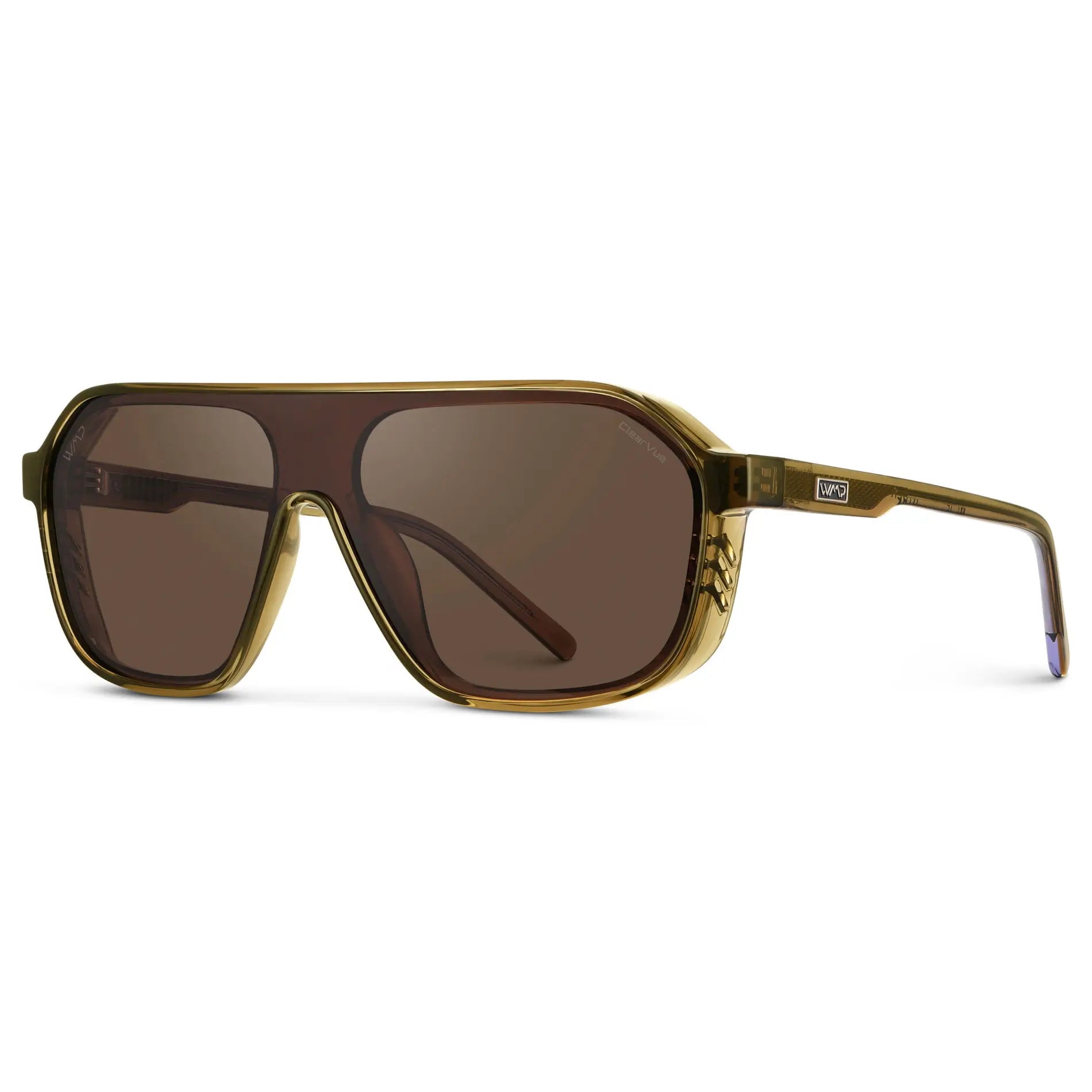Crystal Verde / Brown Lens || Men's Rectangular Aviator Shield Sunglasses with Crystal Verde Acetate Frame and Brown Polarized Lens