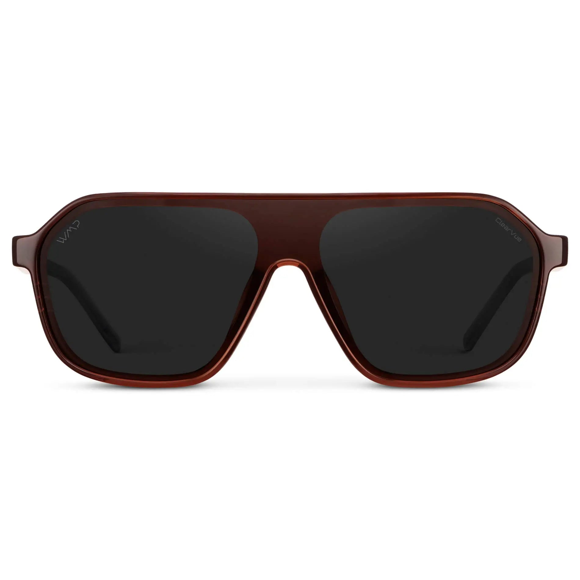Crimson Red / Black Lens || Men's Rectangular Aviator Shield Sunglasses with Crimson Red Acetate Frame and Black Polarized Lens
