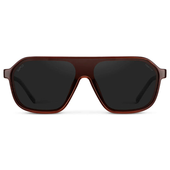 Crimson Red / Black Lens || Men's Rectangular Aviator Shield Sunglasses with Crimson Red Acetate Frame and Black Polarized Lens