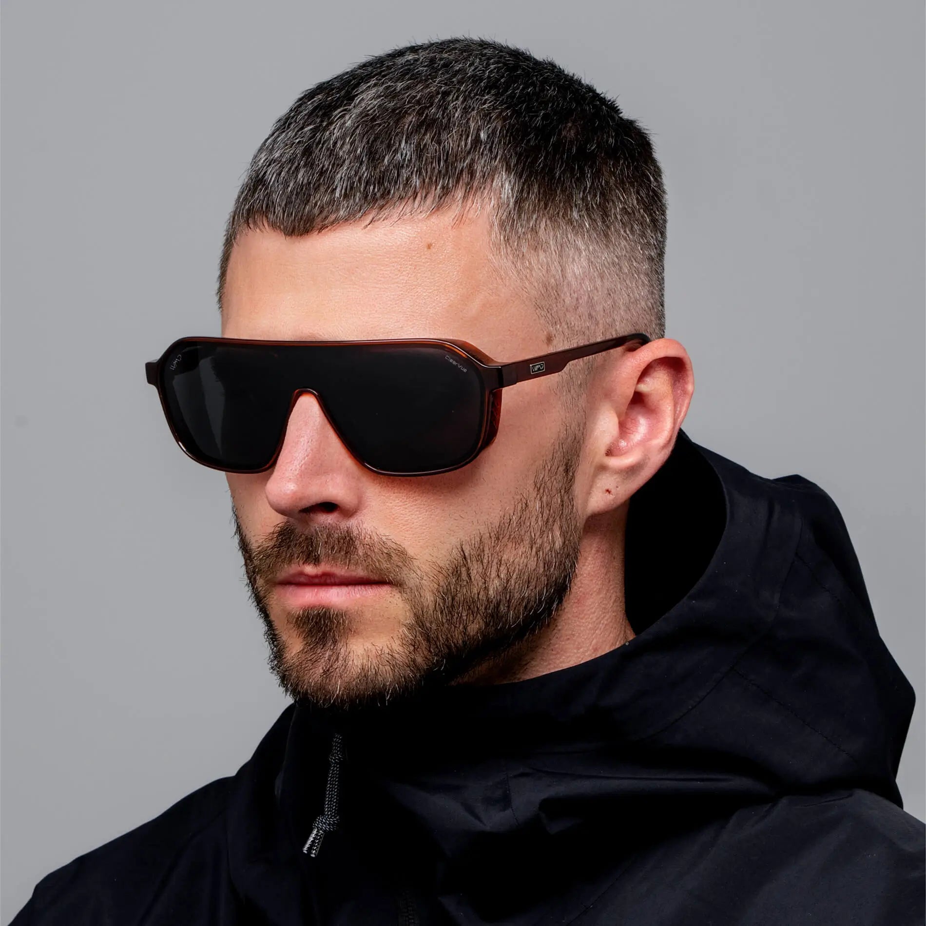 Crimson Red / Black Lens || Men's Rectangular Aviator Shield Sunglasses with Crimson Red Acetate Frame and Black Polarized Lens