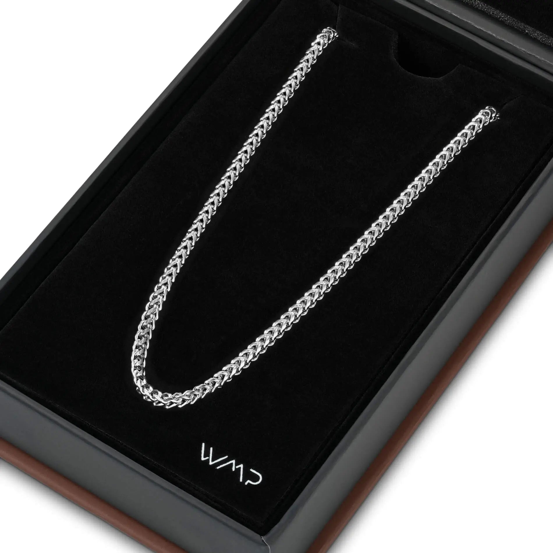 Silver / 20" || Silver Block Chain Necklace in a jewelry box