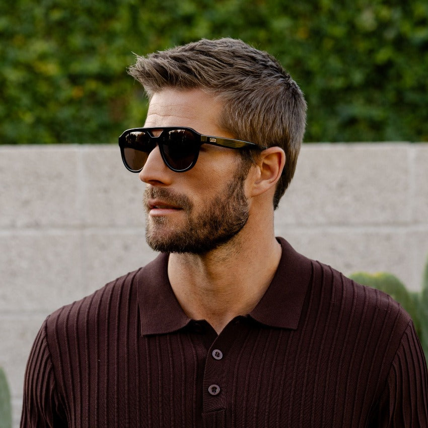 Black / Brown Lens || Black Aviator Frame Sunglasses with Brown Polarized Lenses